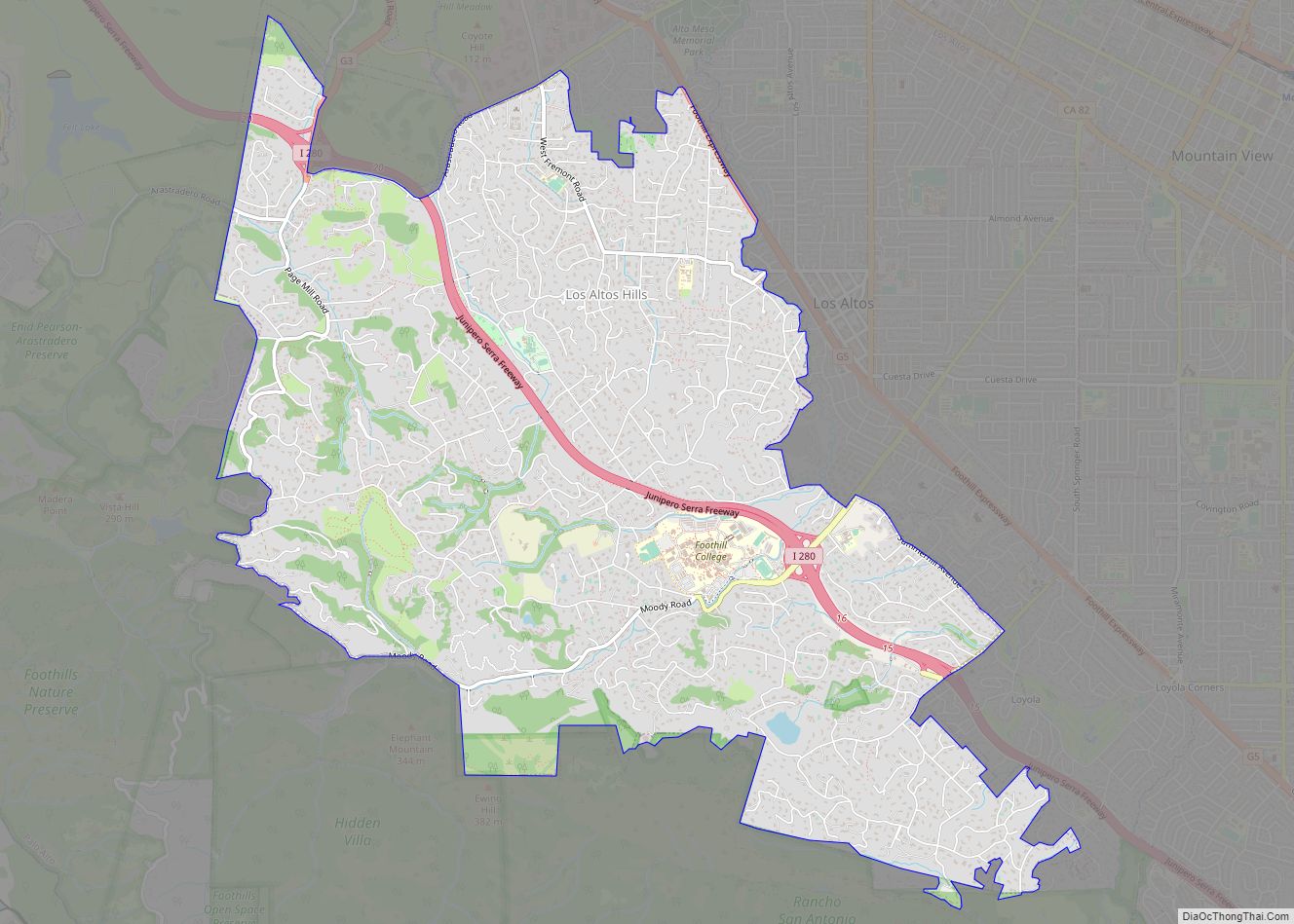 Map of Los Altos Hills town