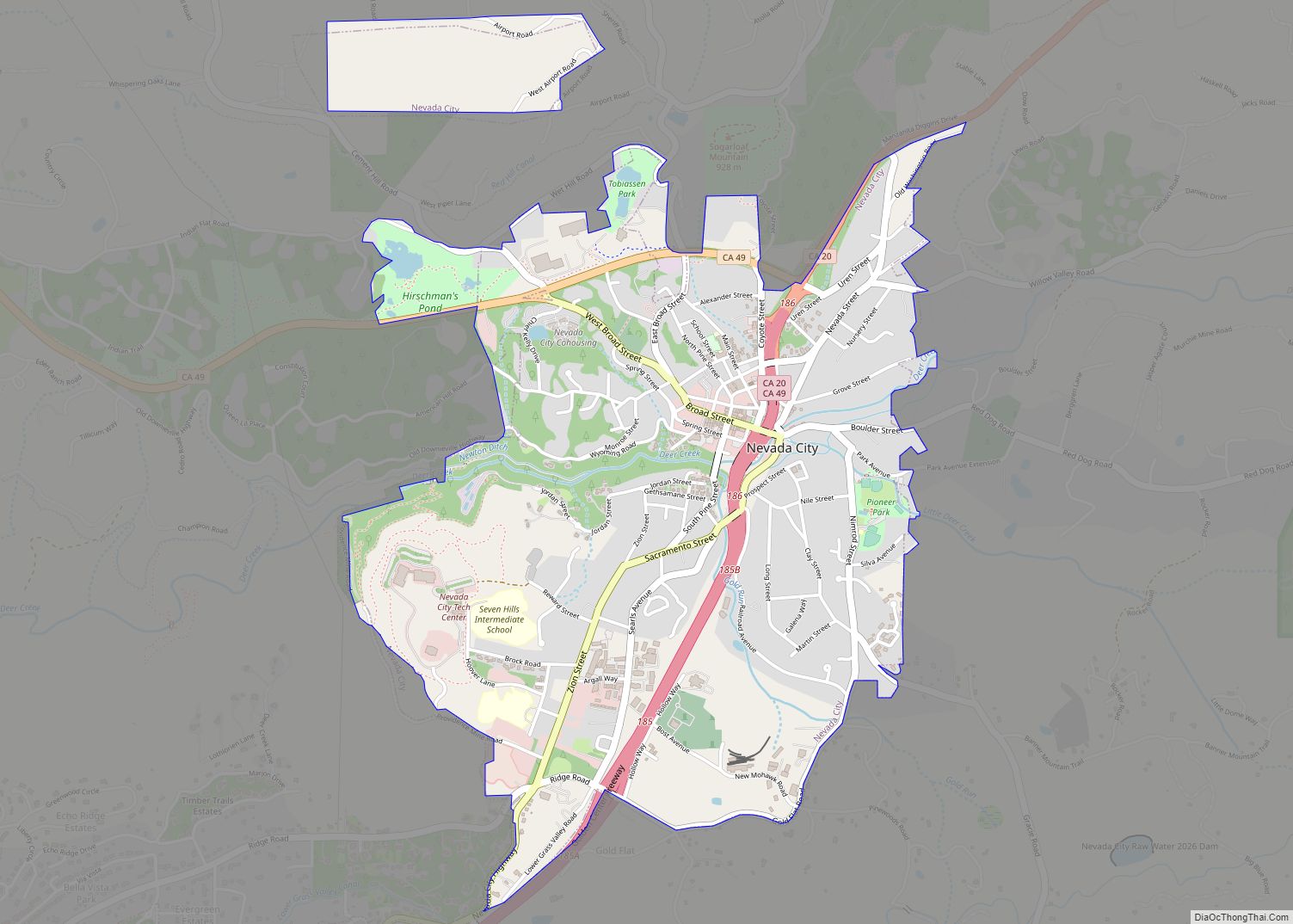 Map of Nevada City city
