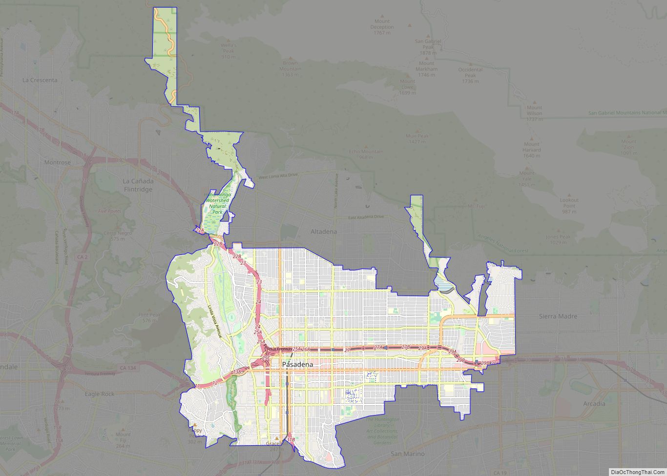 Map of Pasadena city