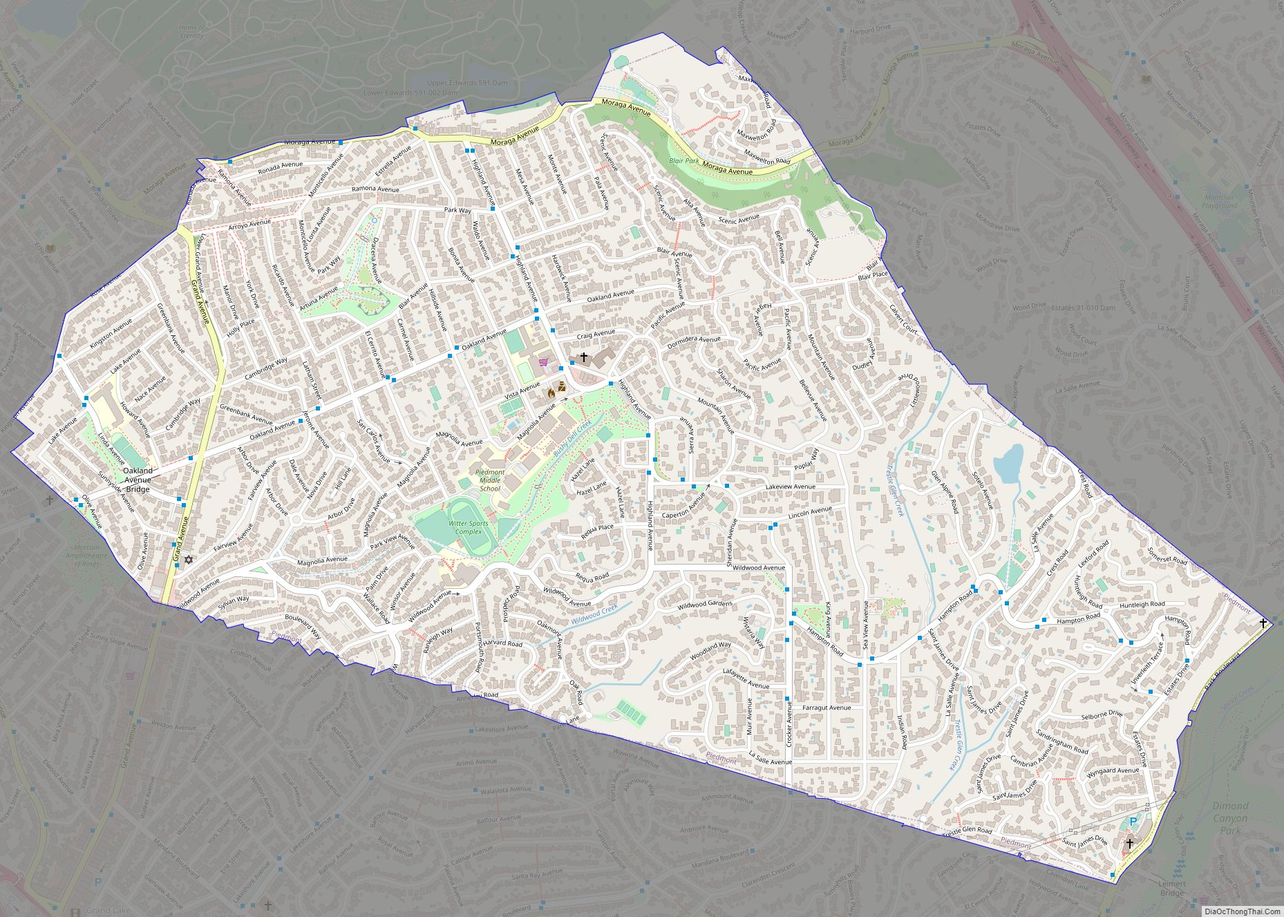 Map of Piedmont city, California