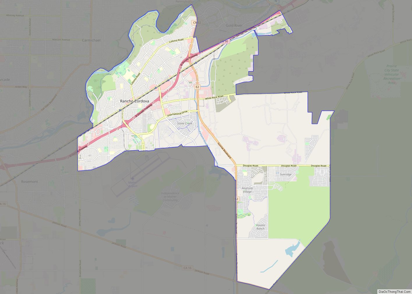 Map of Rancho Cordova city
