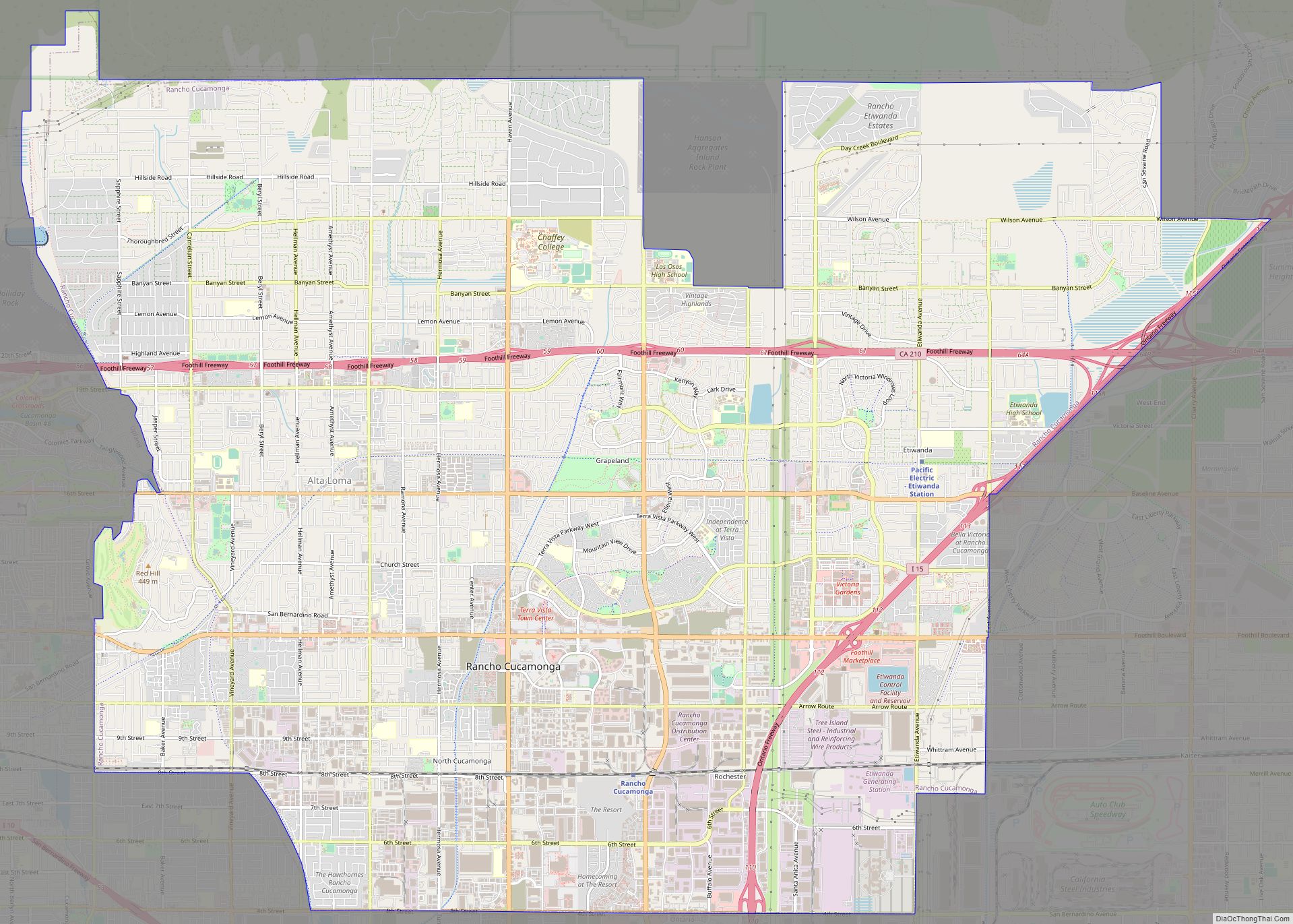 Map of Rancho Cucamonga city