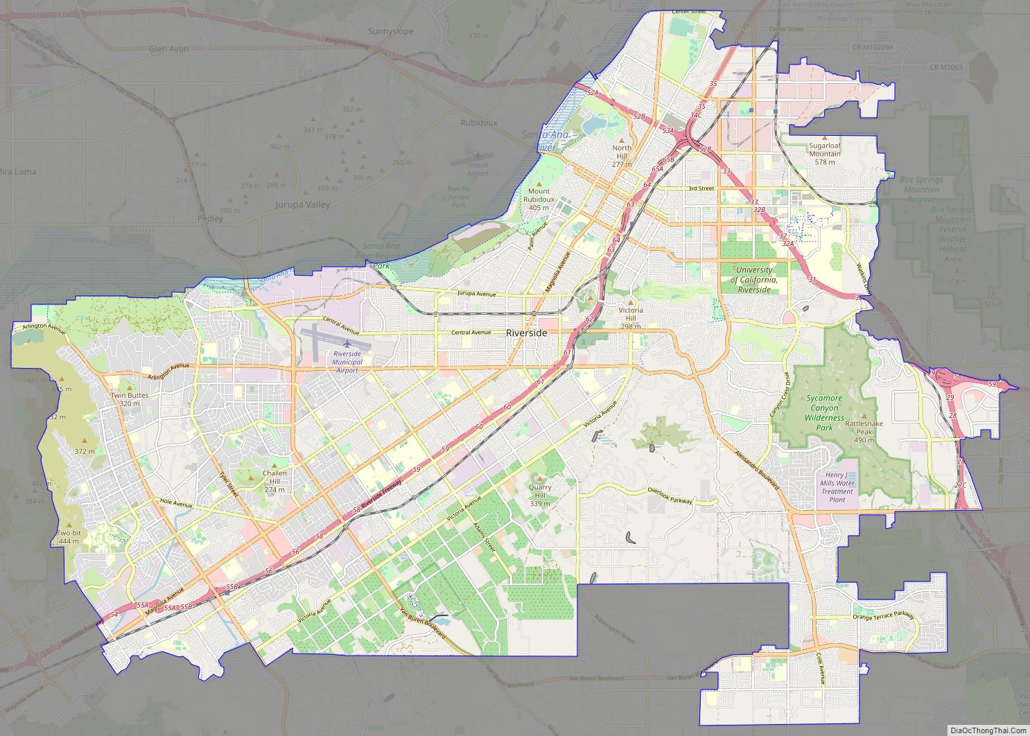 Map of Riverside city, California