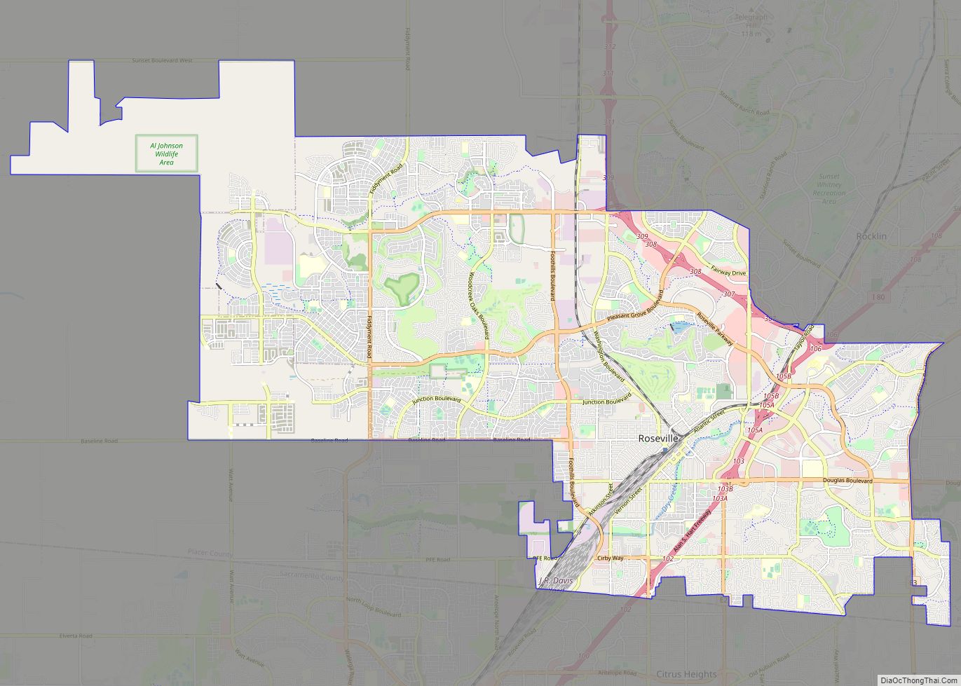 Map of Roseville city