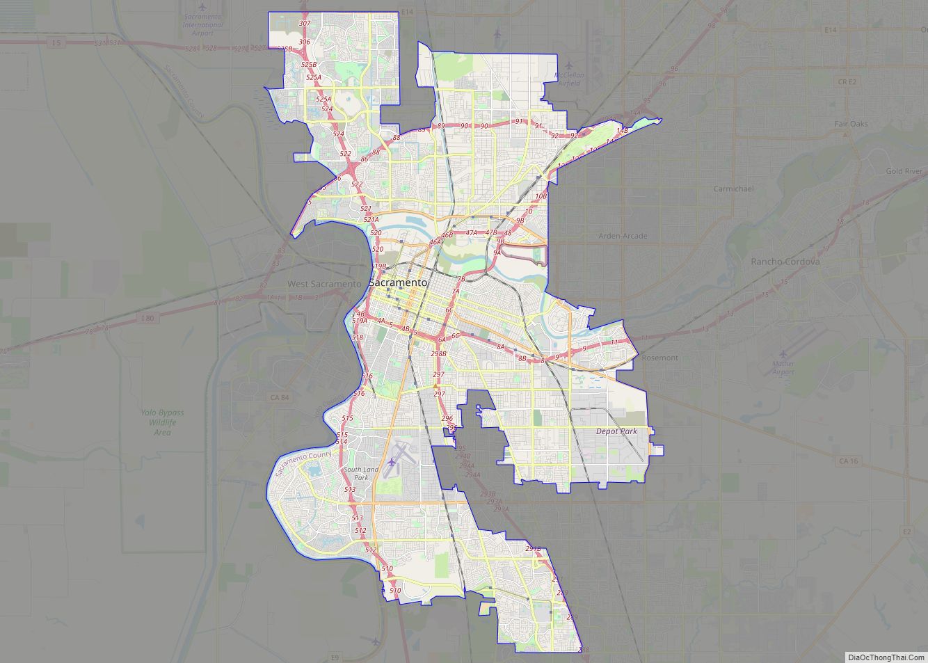 Map of Sacramento city