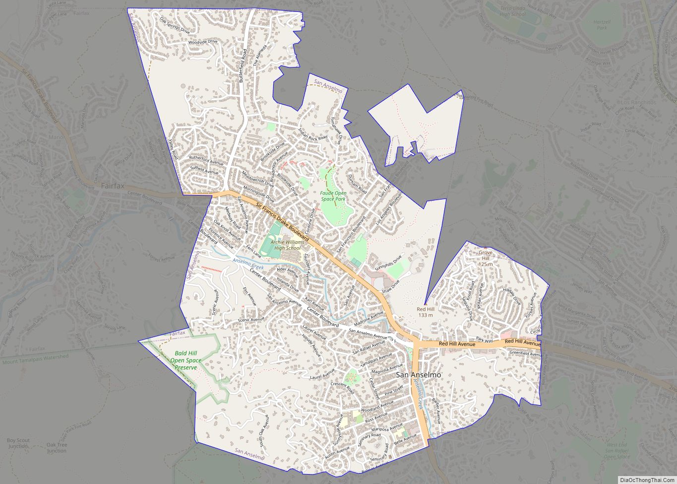 Map of San Anselmo town