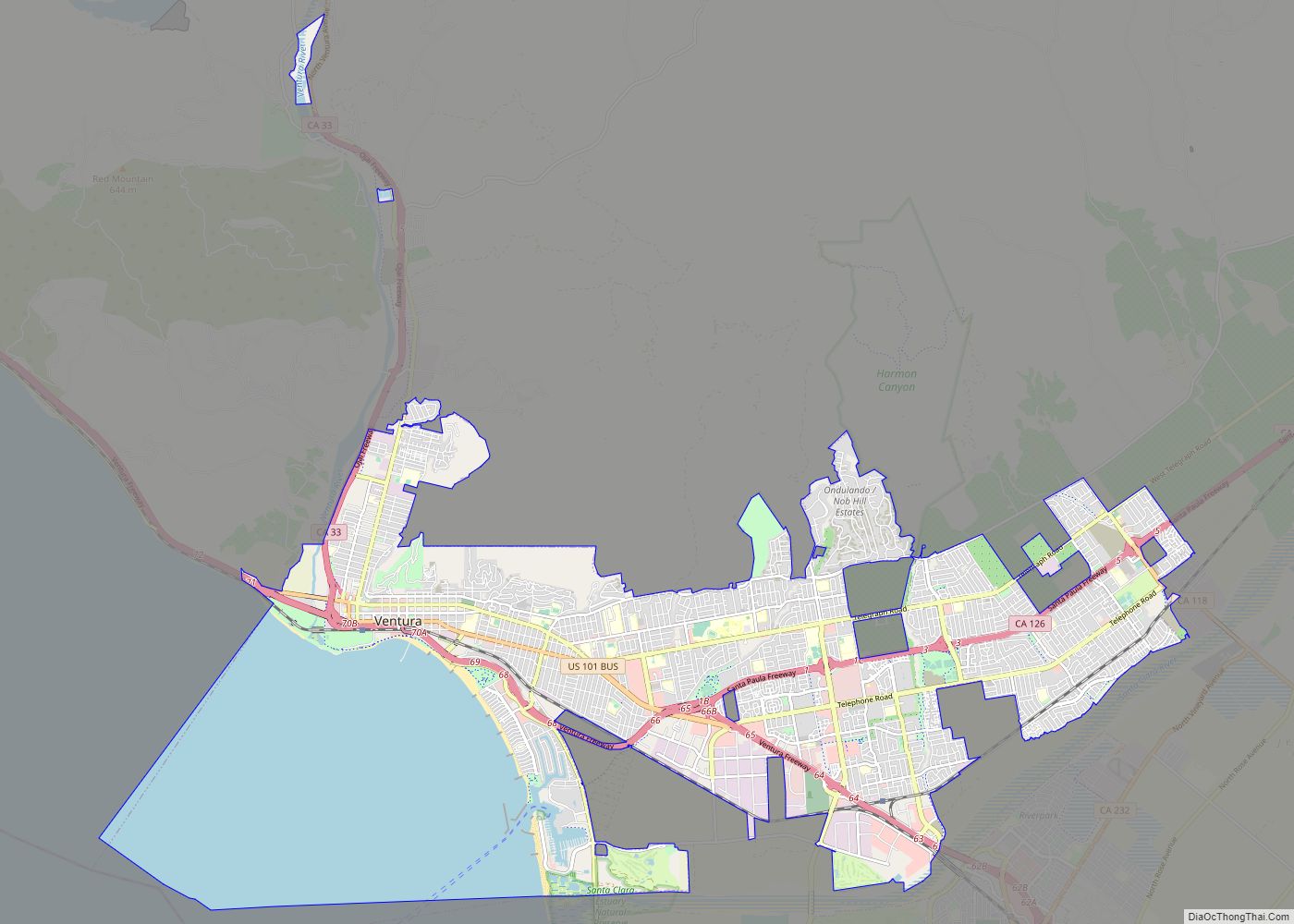 Map of San Buenaventura (Ventura) city