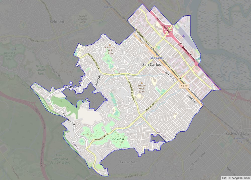 Map of San Carlos city, California