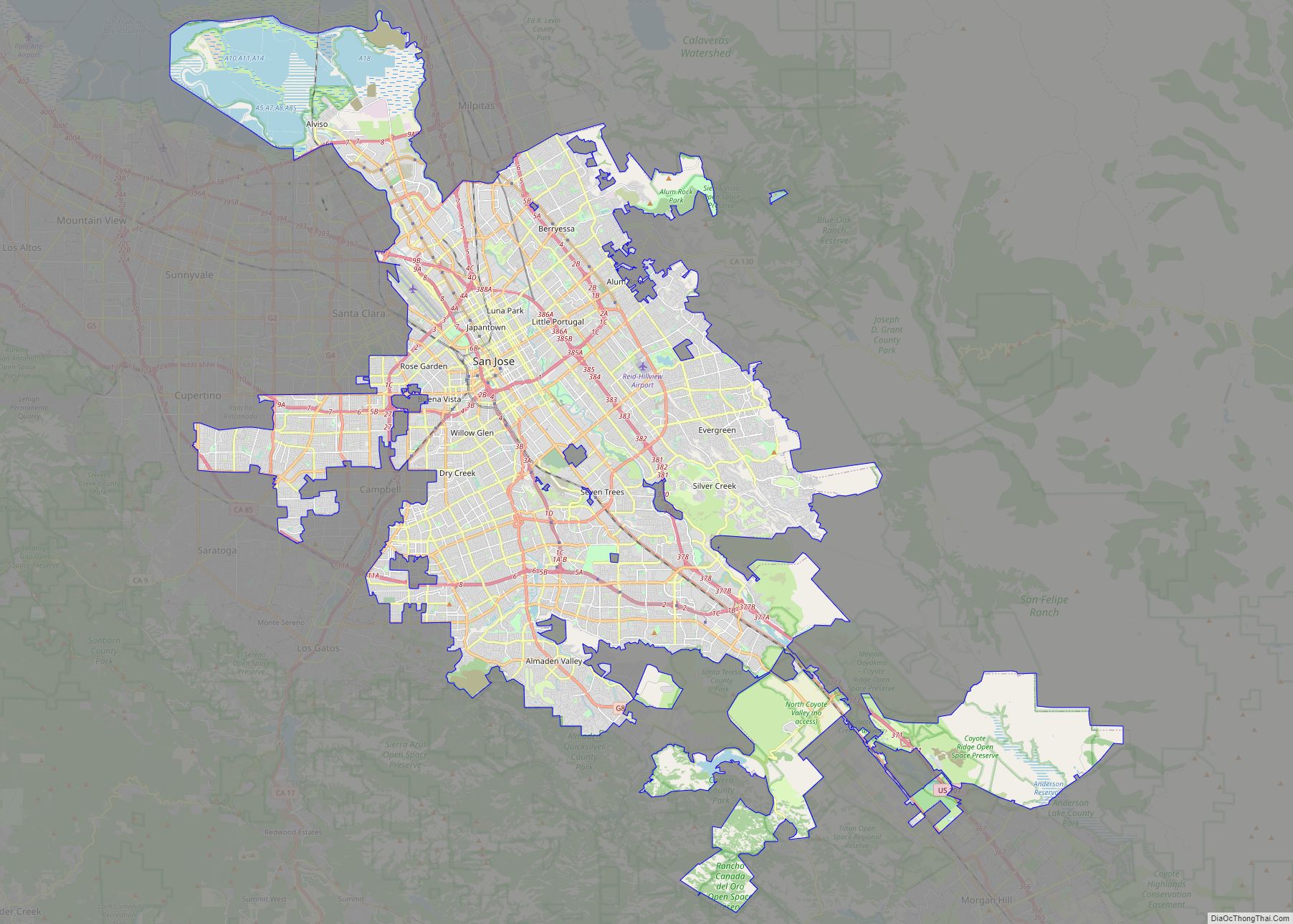 Map of San Jose city, California