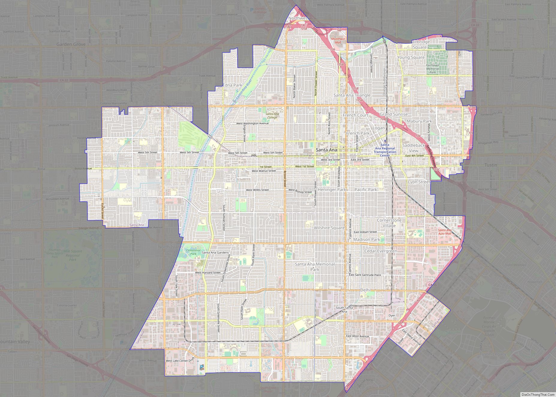 Map of Santa Ana city