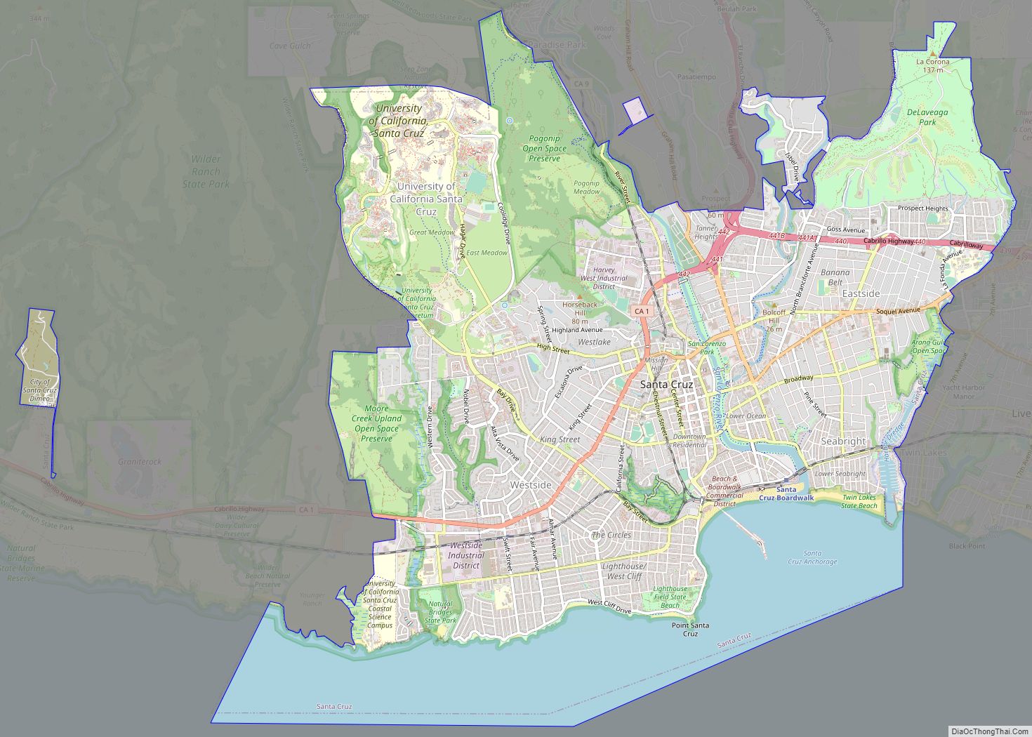 Map of Santa Cruz city, California