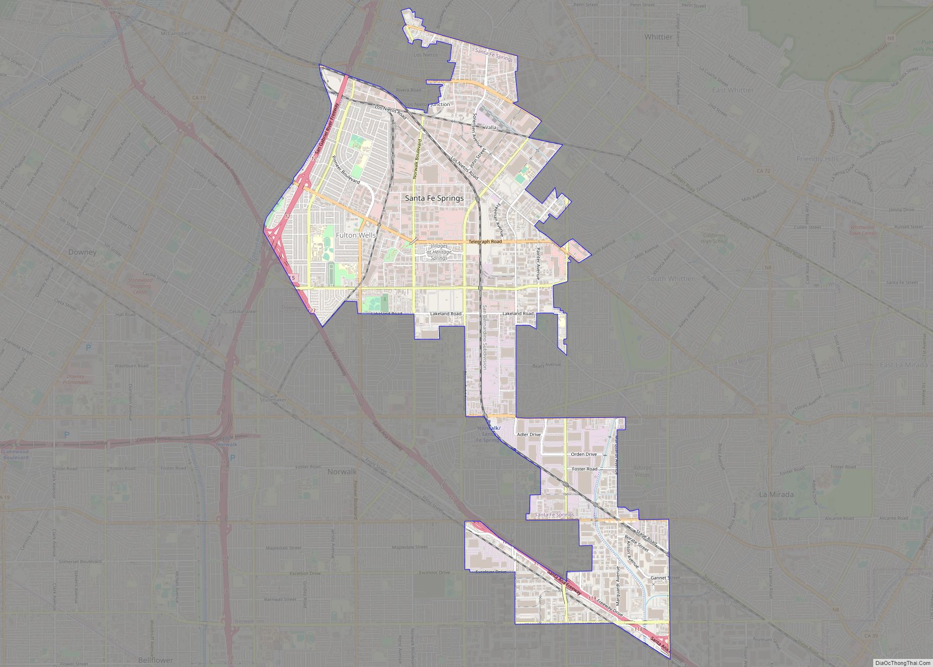 Map of Santa Fe Springs city
