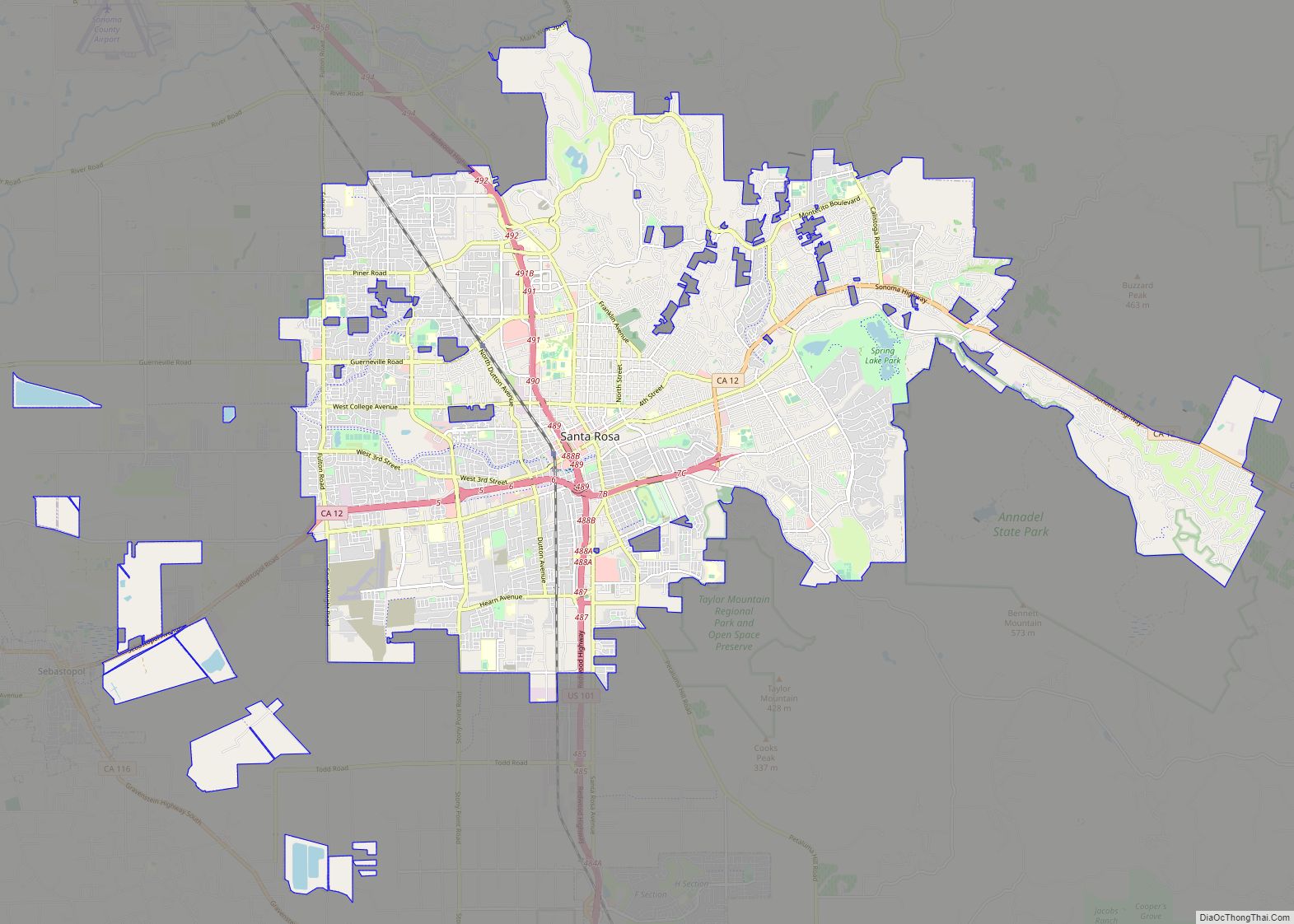 Map of Santa Rosa city, California
