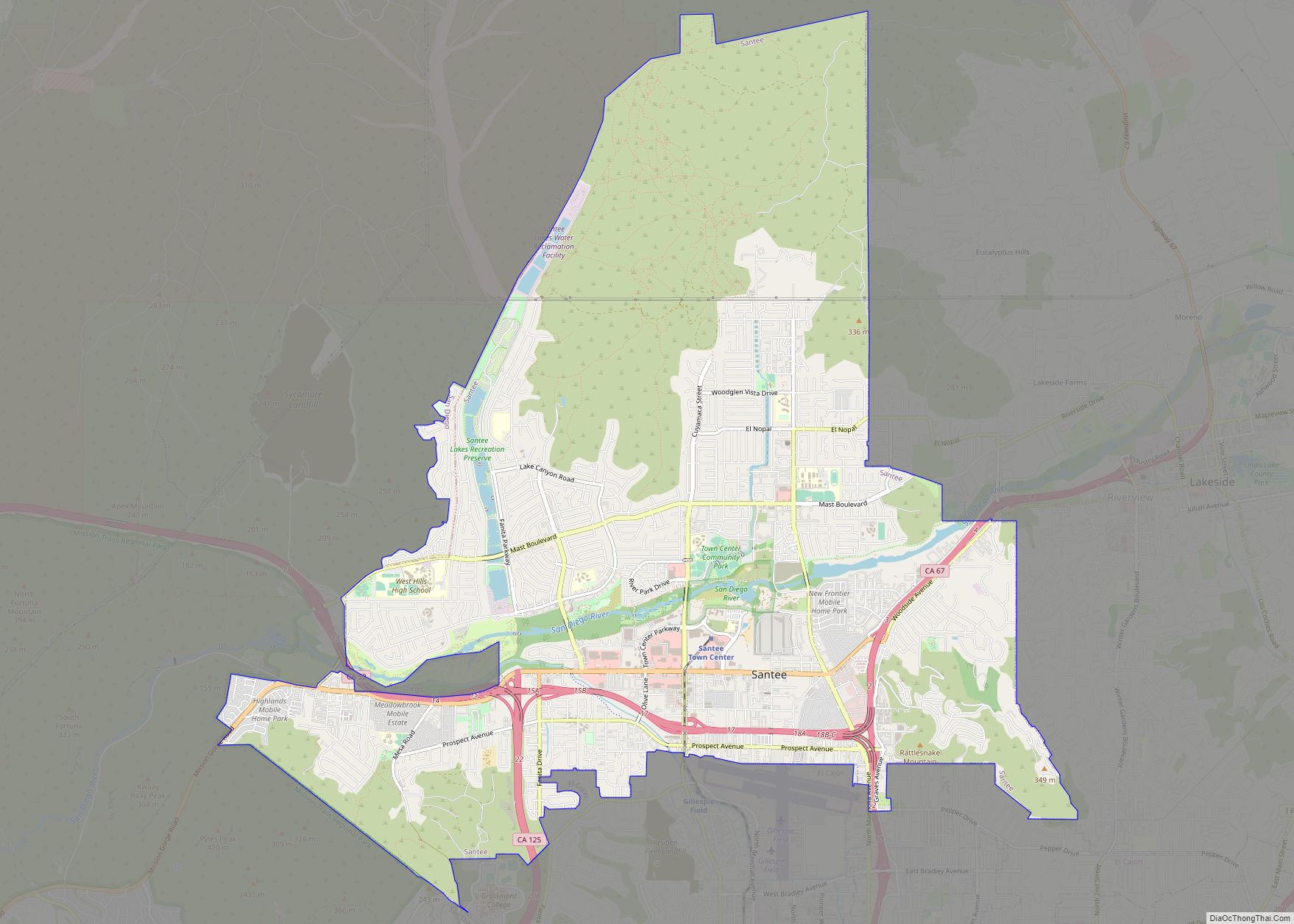 Map of Santee city