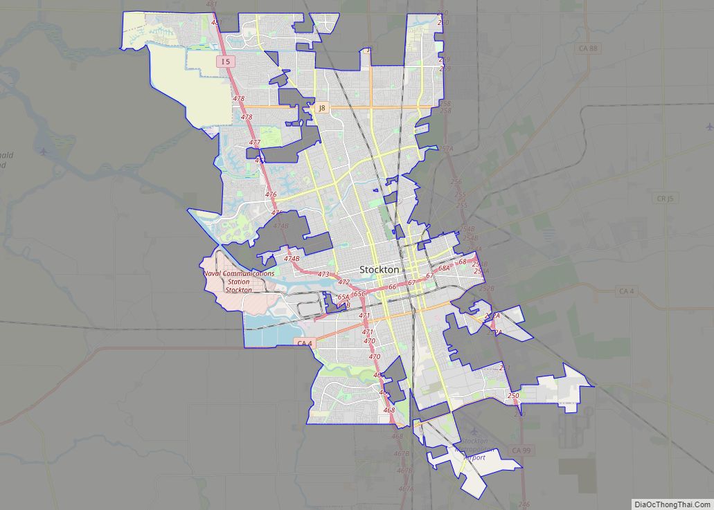 Map of Stockton city, California