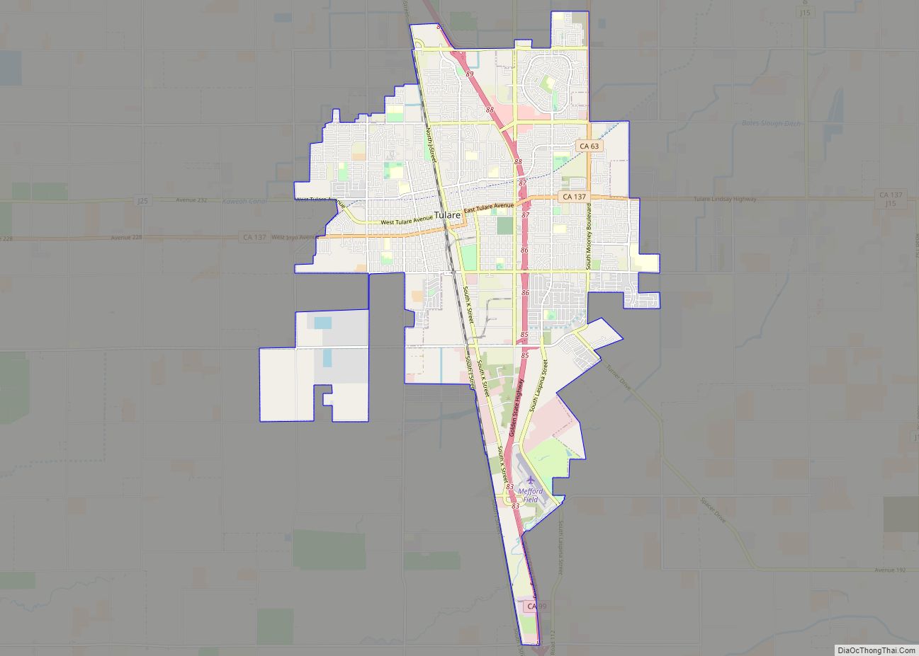 Map of Tulare city