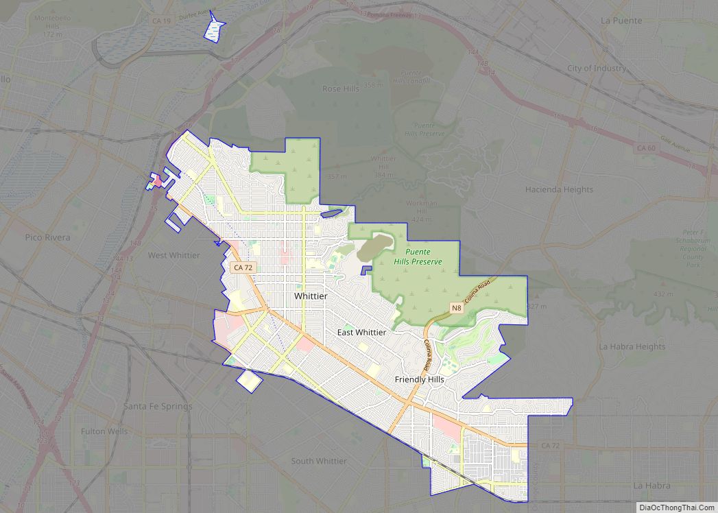 Map of Whittier city, California