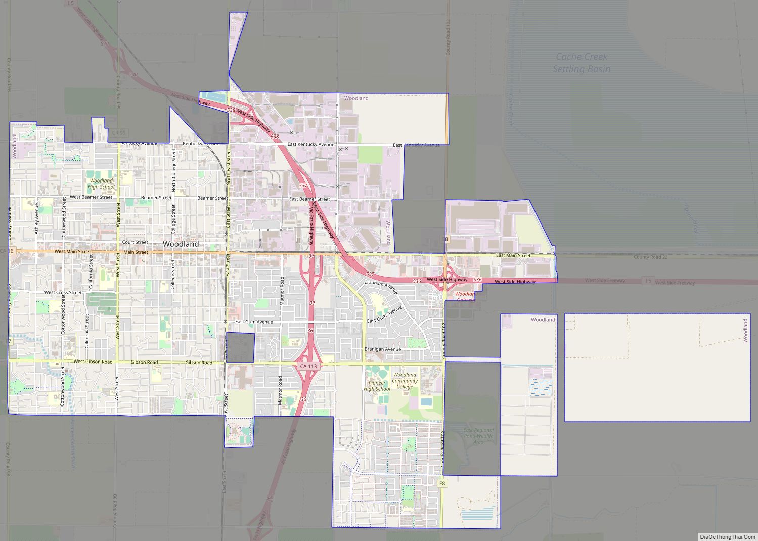 Map of Woodland city, California