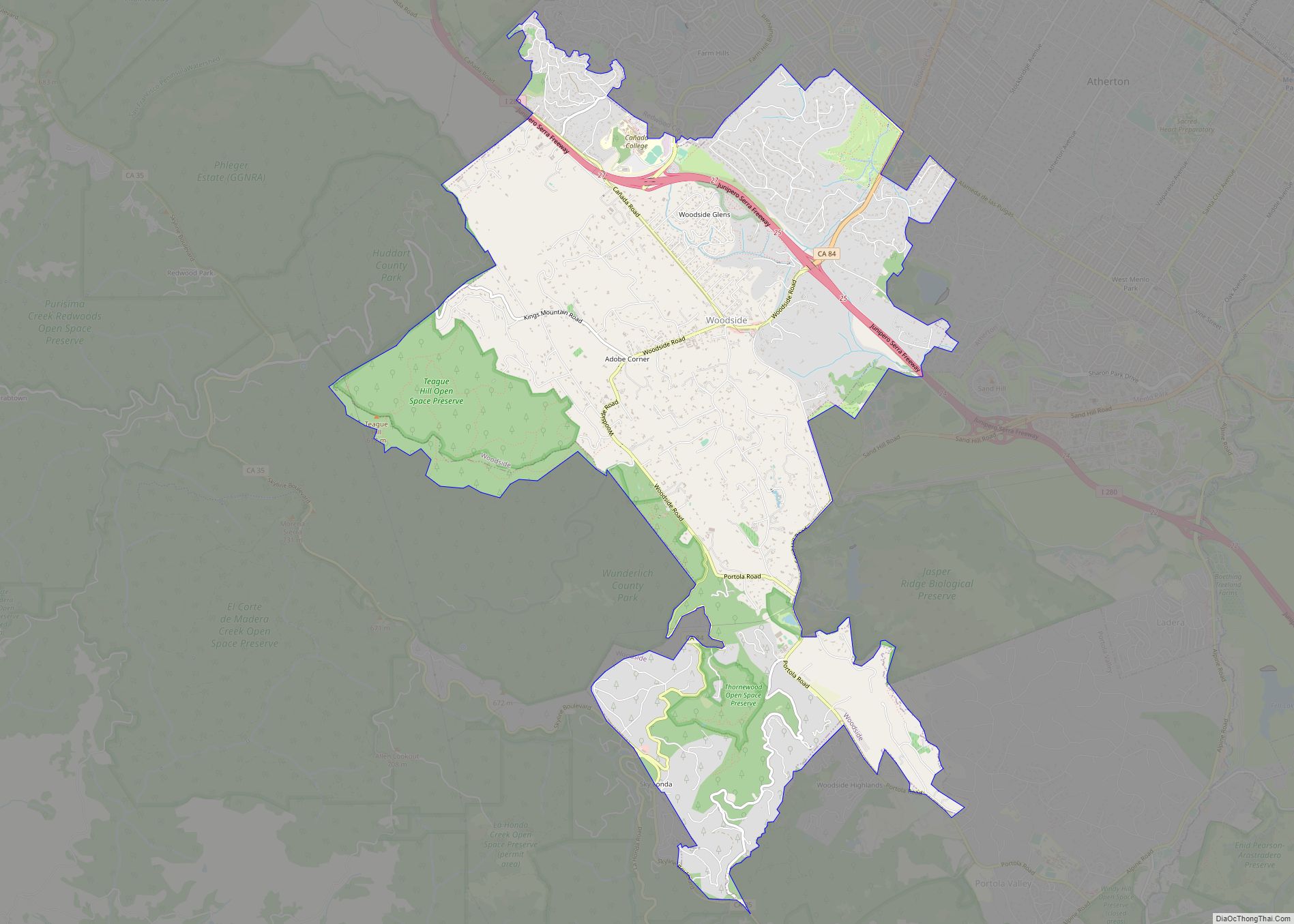 Map of Woodside town