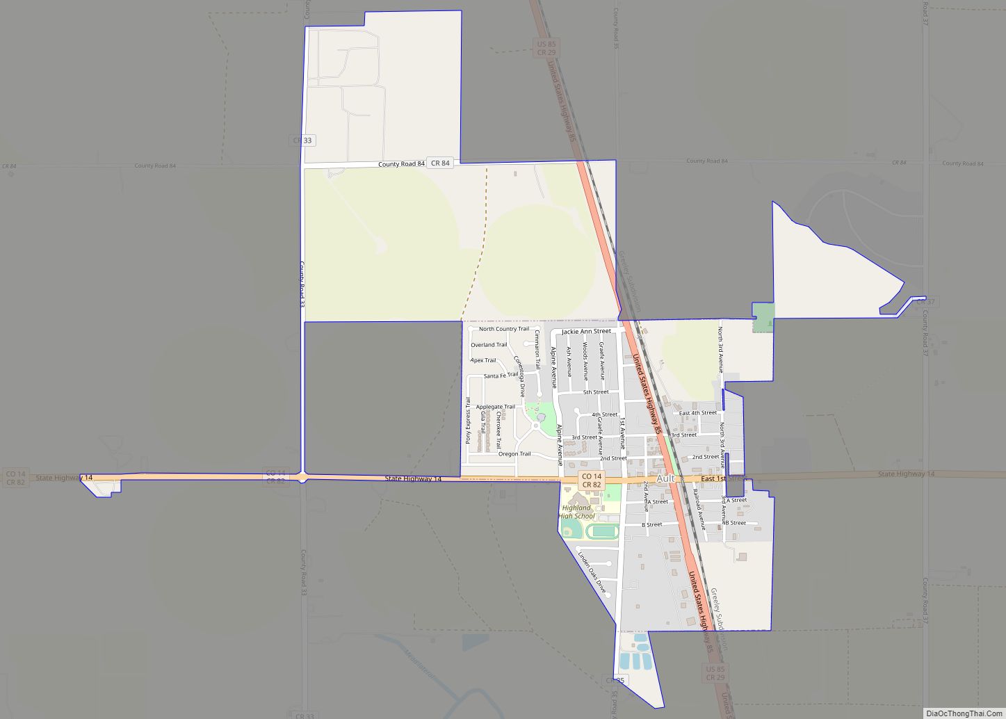 Map of Ault town