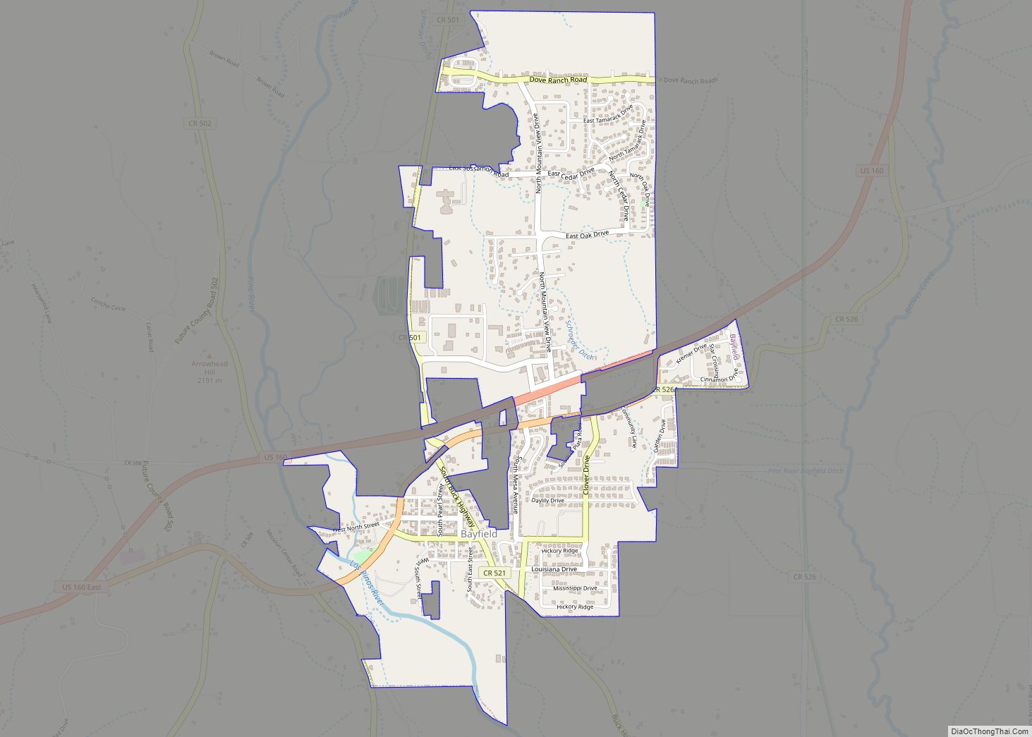 Map of Bayfield town