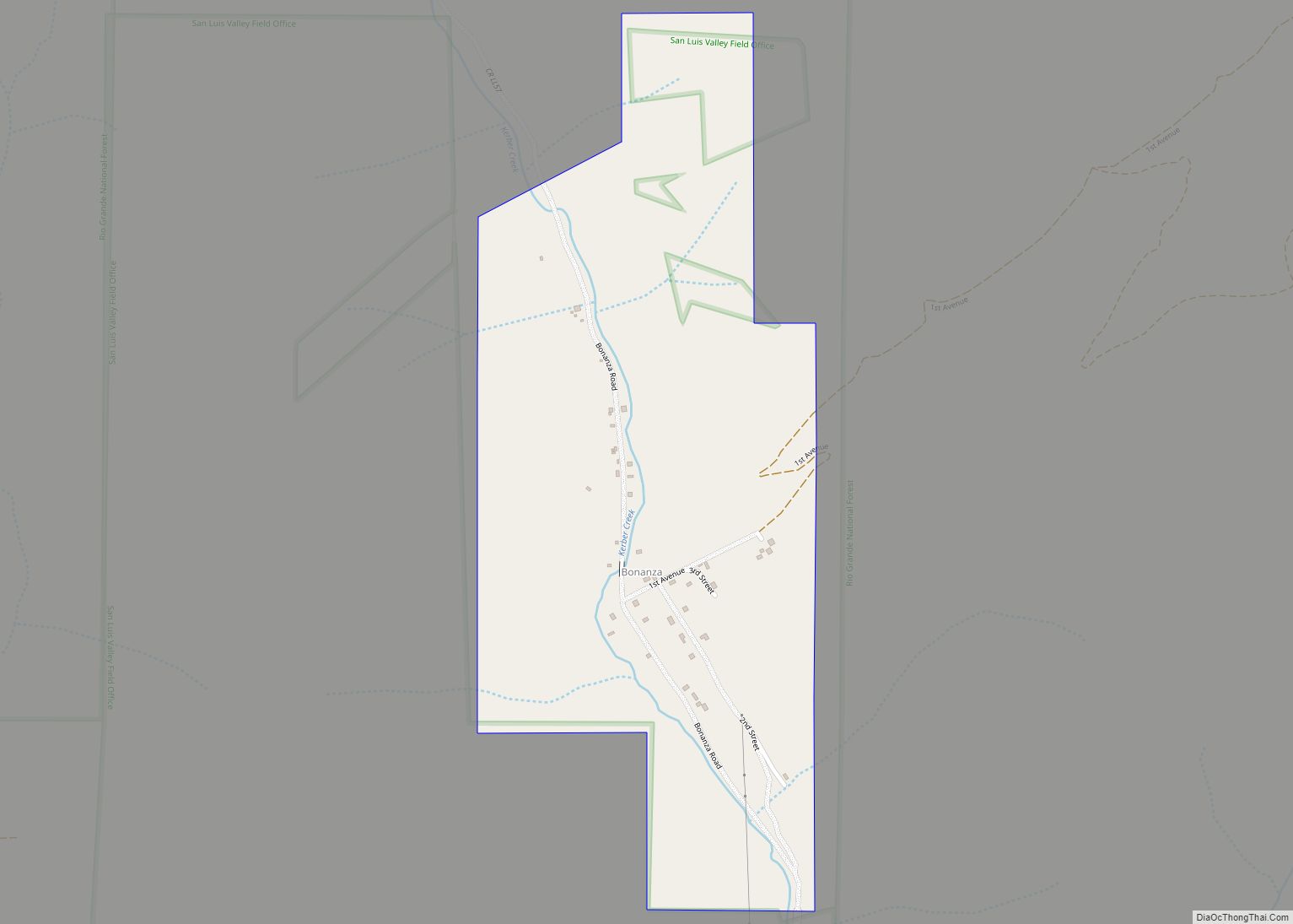 Map of Bonanza town, Colorado