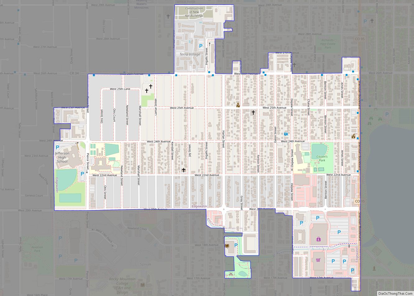 Map of Edgewater city, Colorado