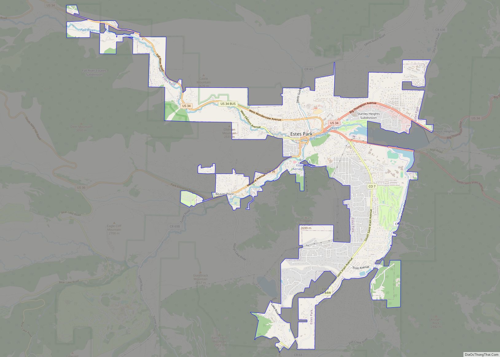 Map of Estes Park town