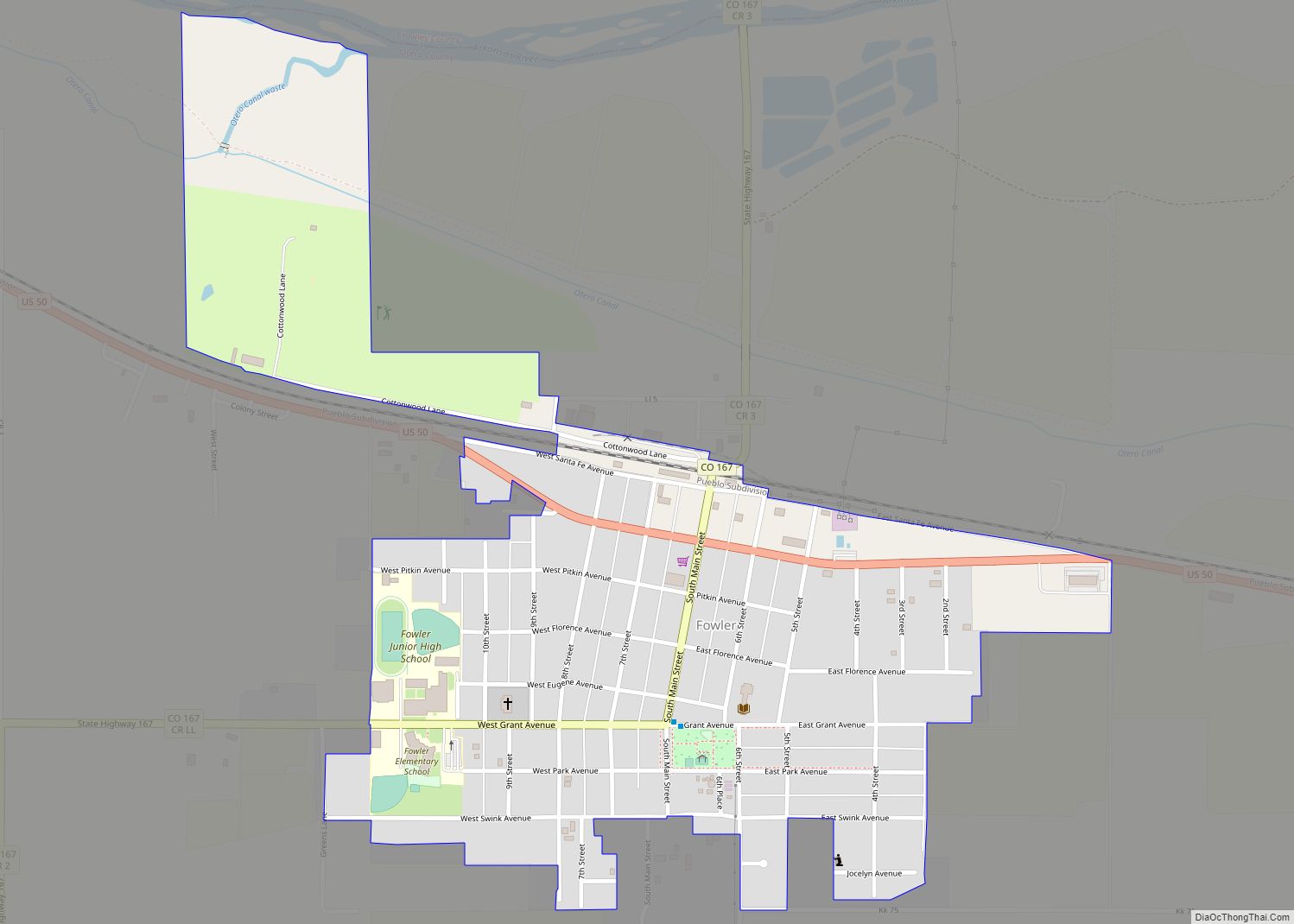 Map of Fowler town, Colorado