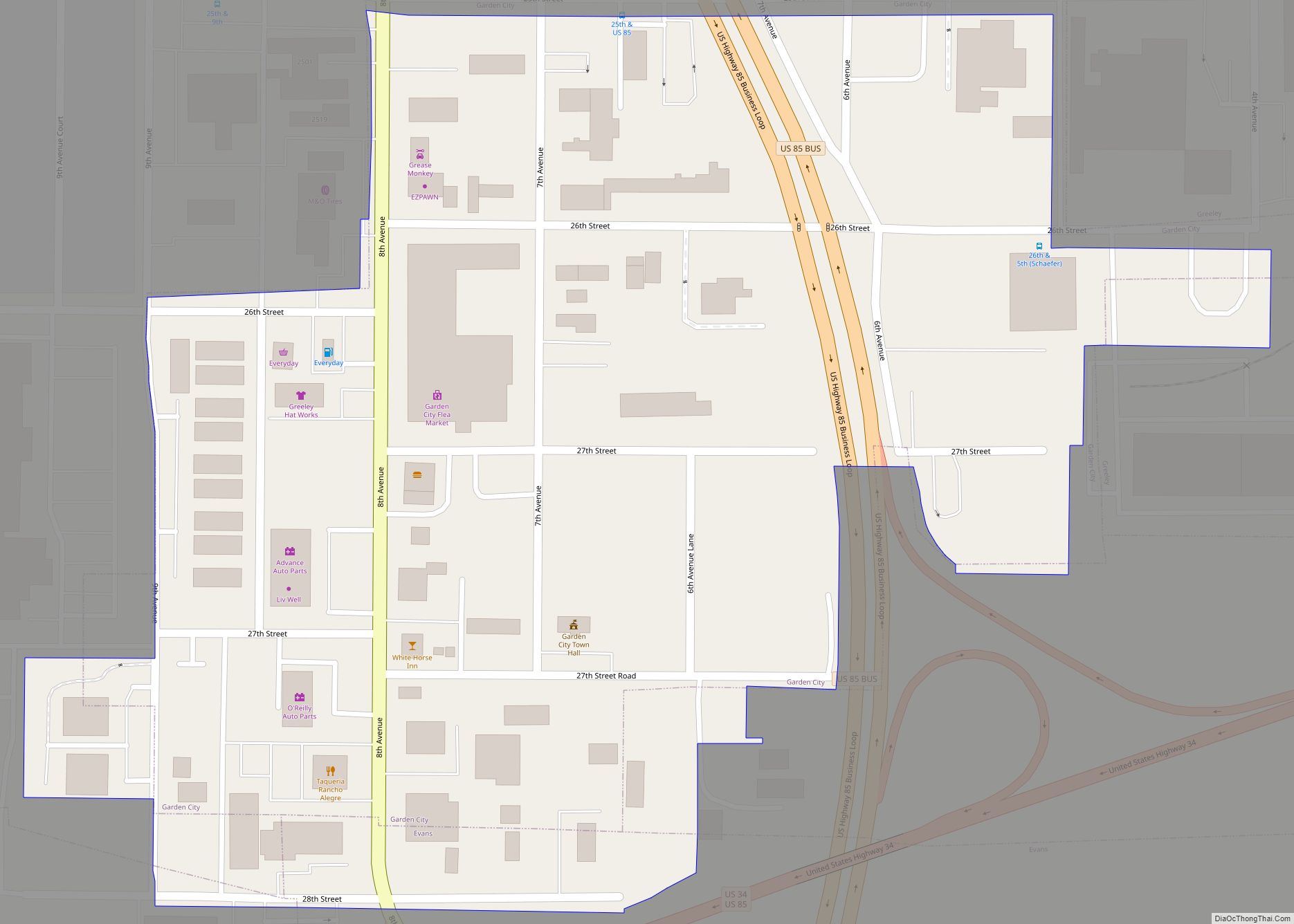 Map of Garden City town, Colorado