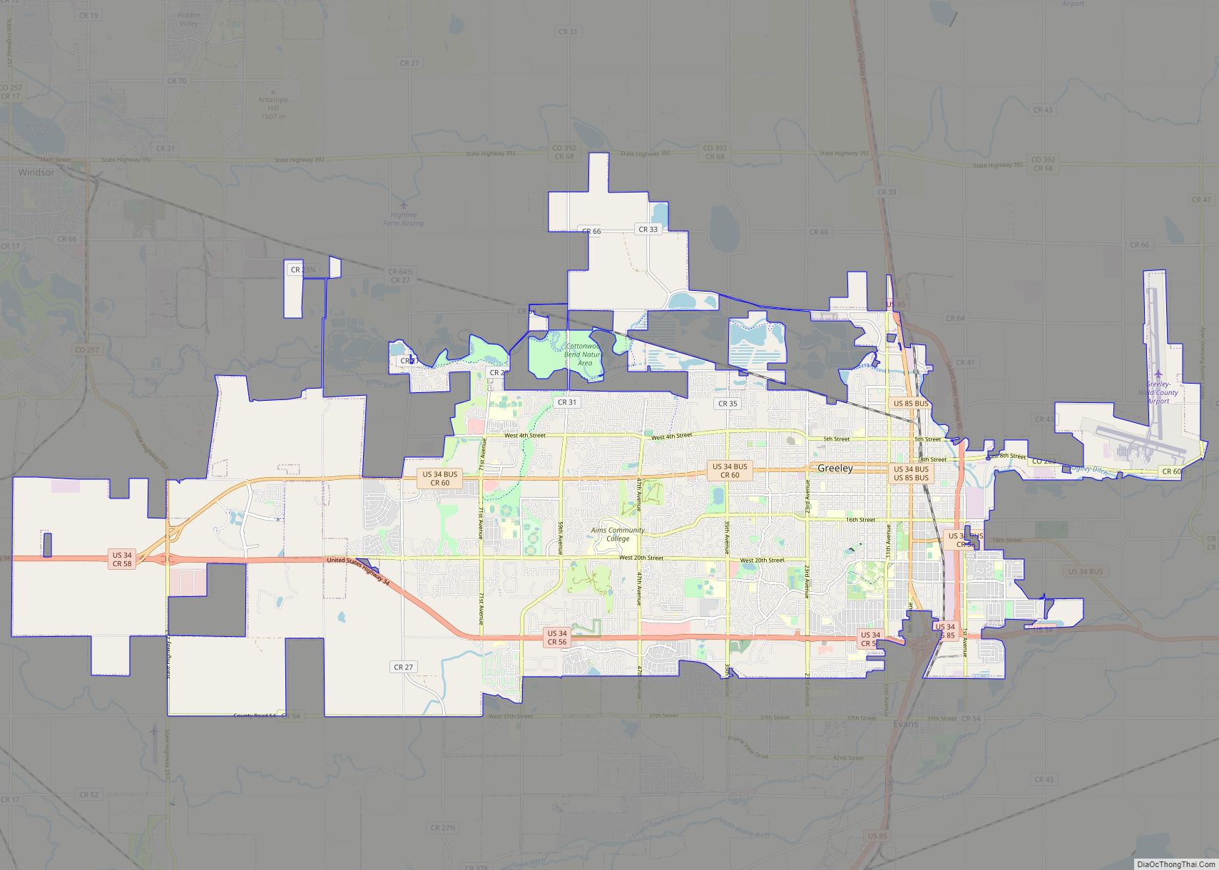 Map of Greeley city