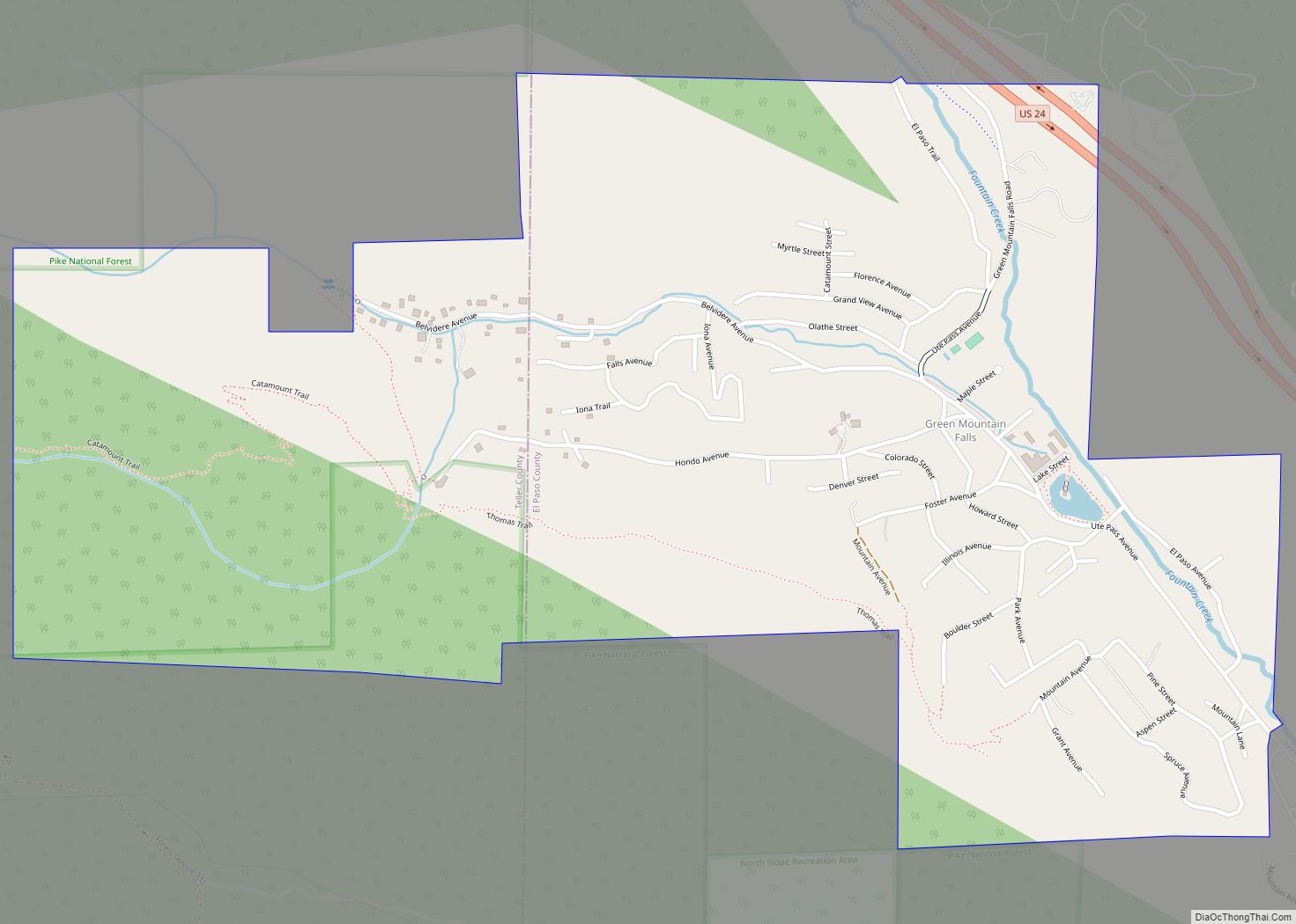Map of Green Mountain Falls town