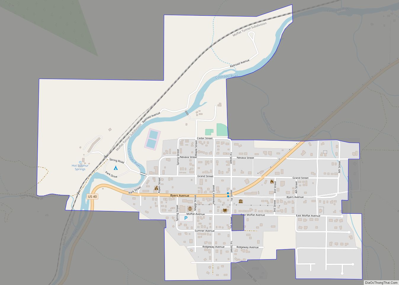 Map of Hot Sulphur Springs town