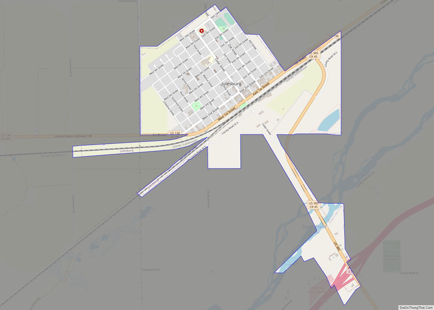 Map of Julesburg town