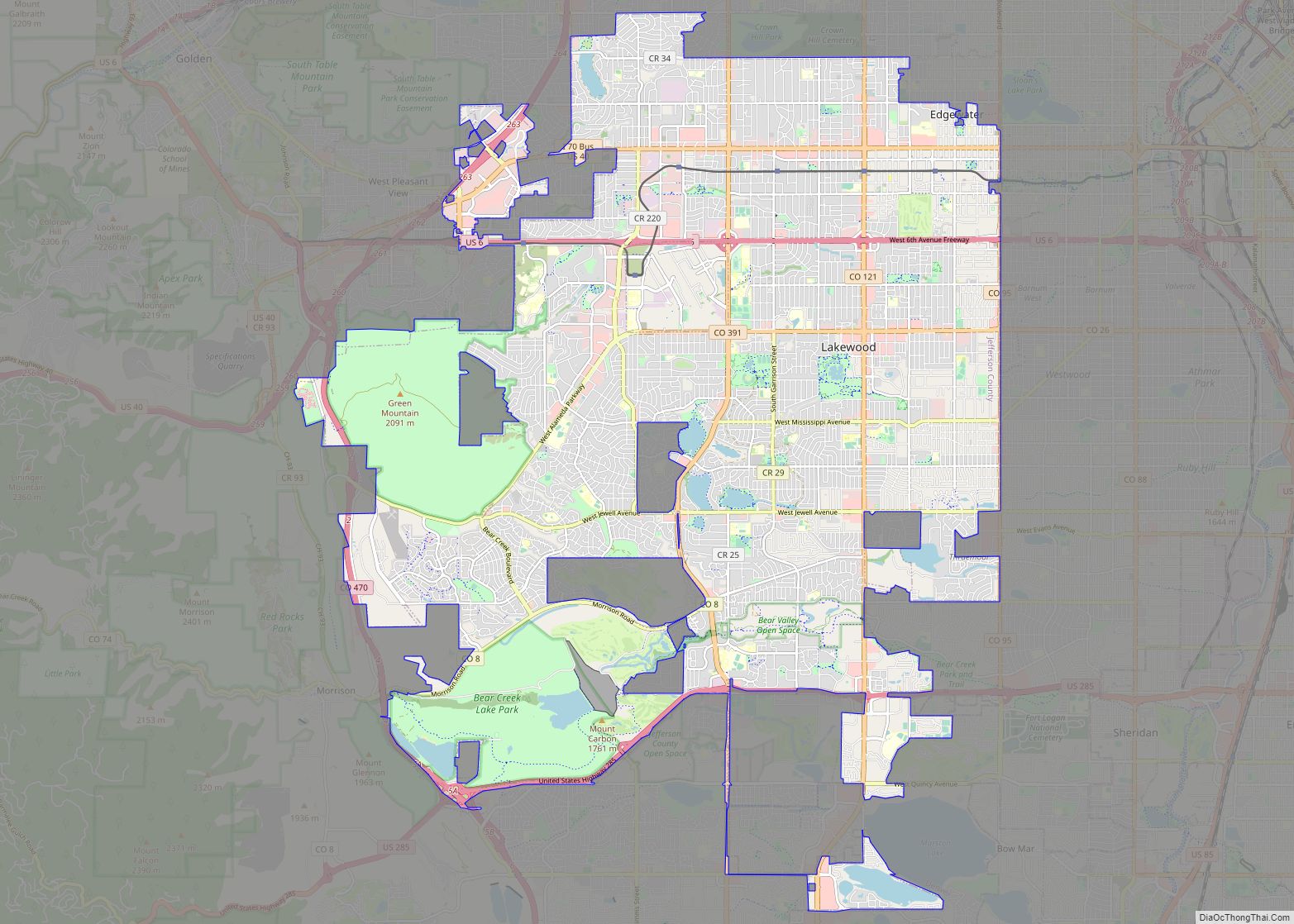 Map of Lakewood city, Colorado