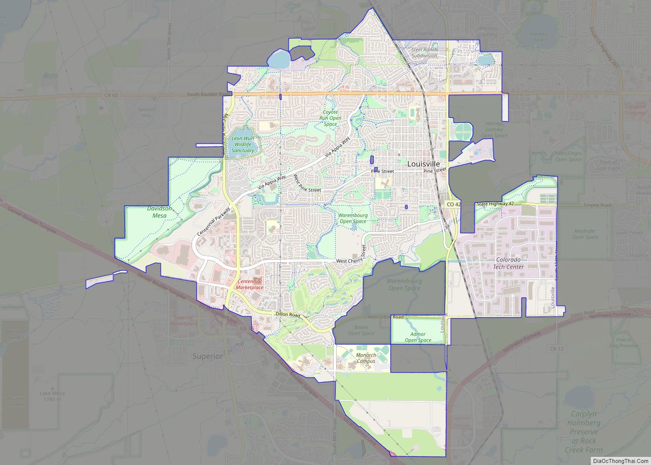Map of Louisville city, Colorado