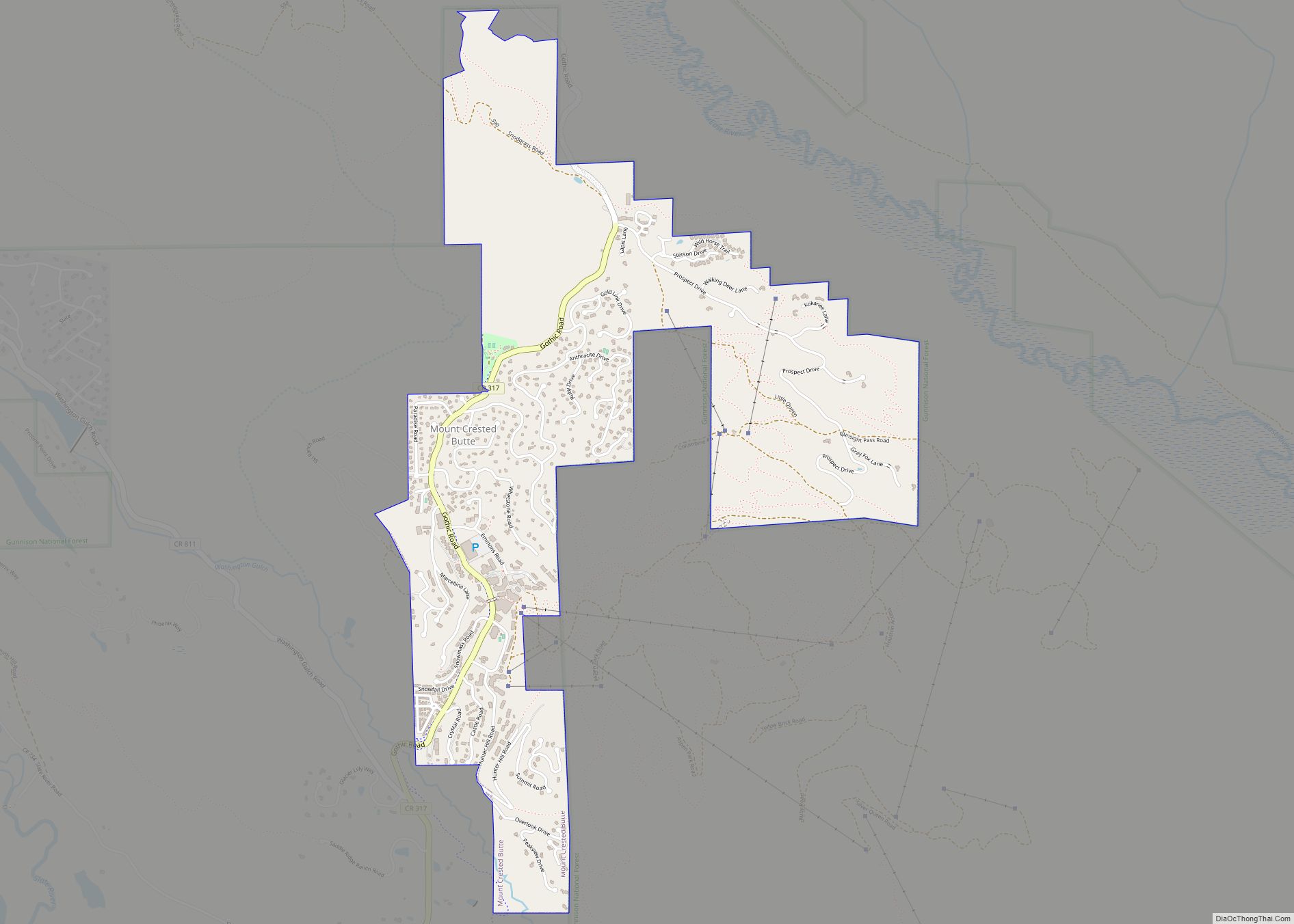 Map of Mount Crested Butte town