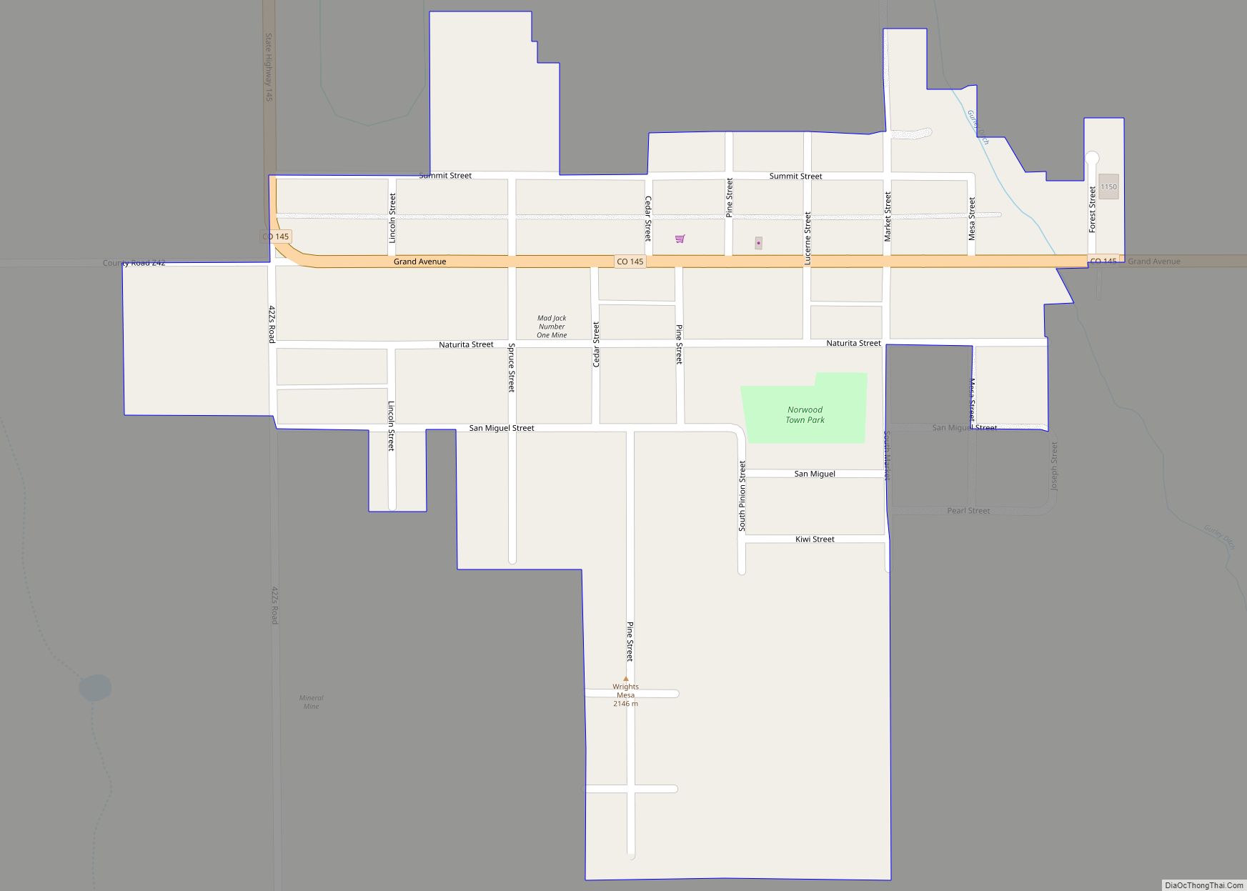 Map of Norwood town
