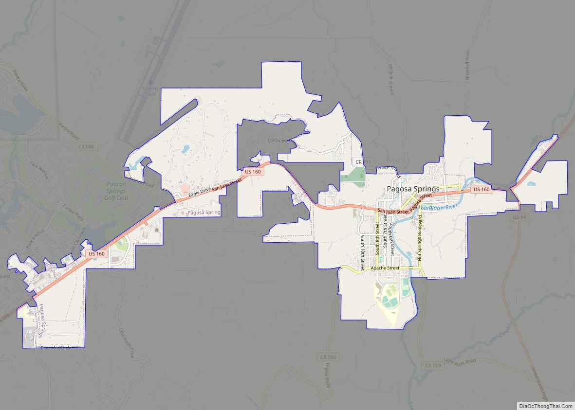 Map of Pagosa Springs town