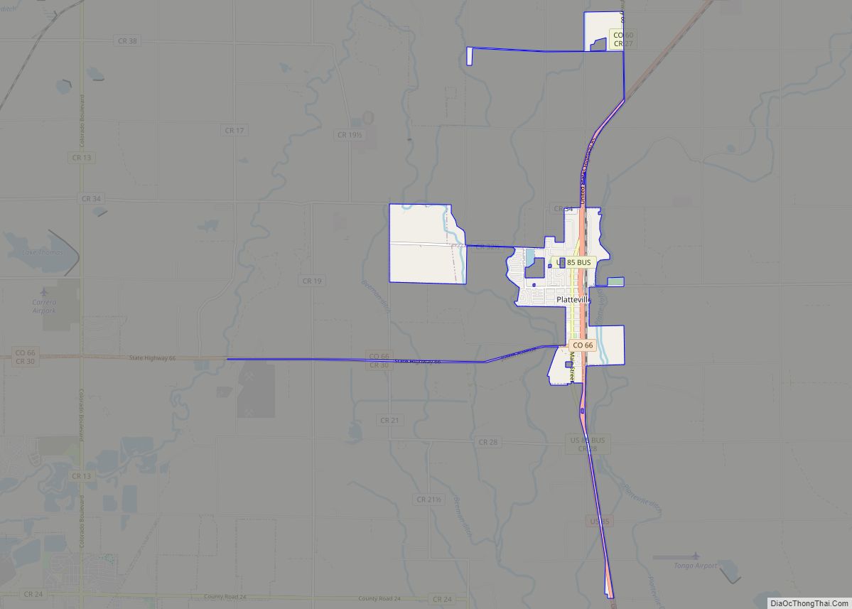 Map of Platteville town