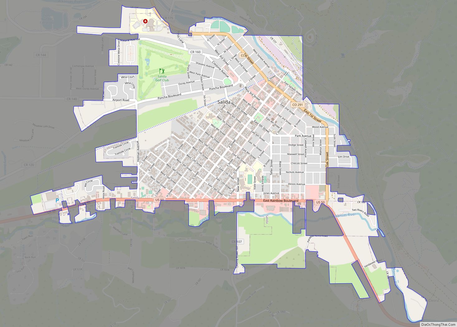 Map of Salida city, Colorado