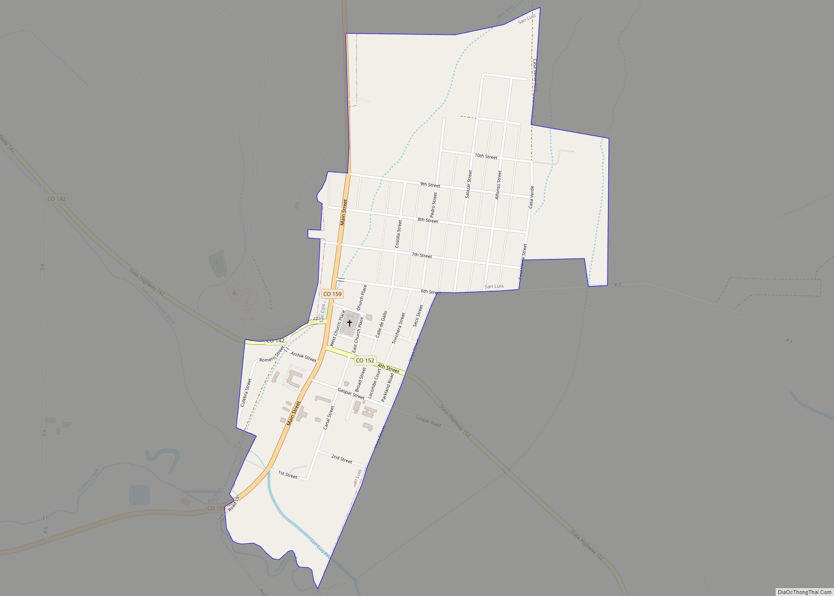 Map of San Luis town, Colorado