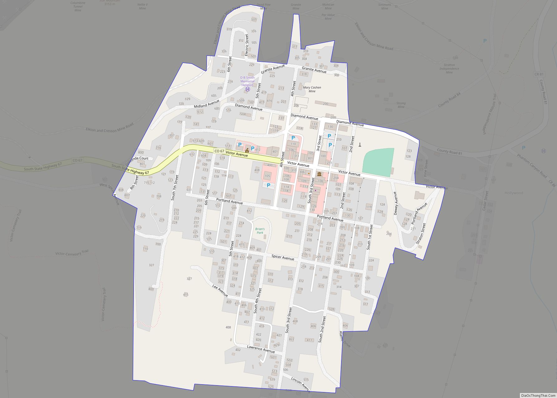 Map of Victor city, Colorado