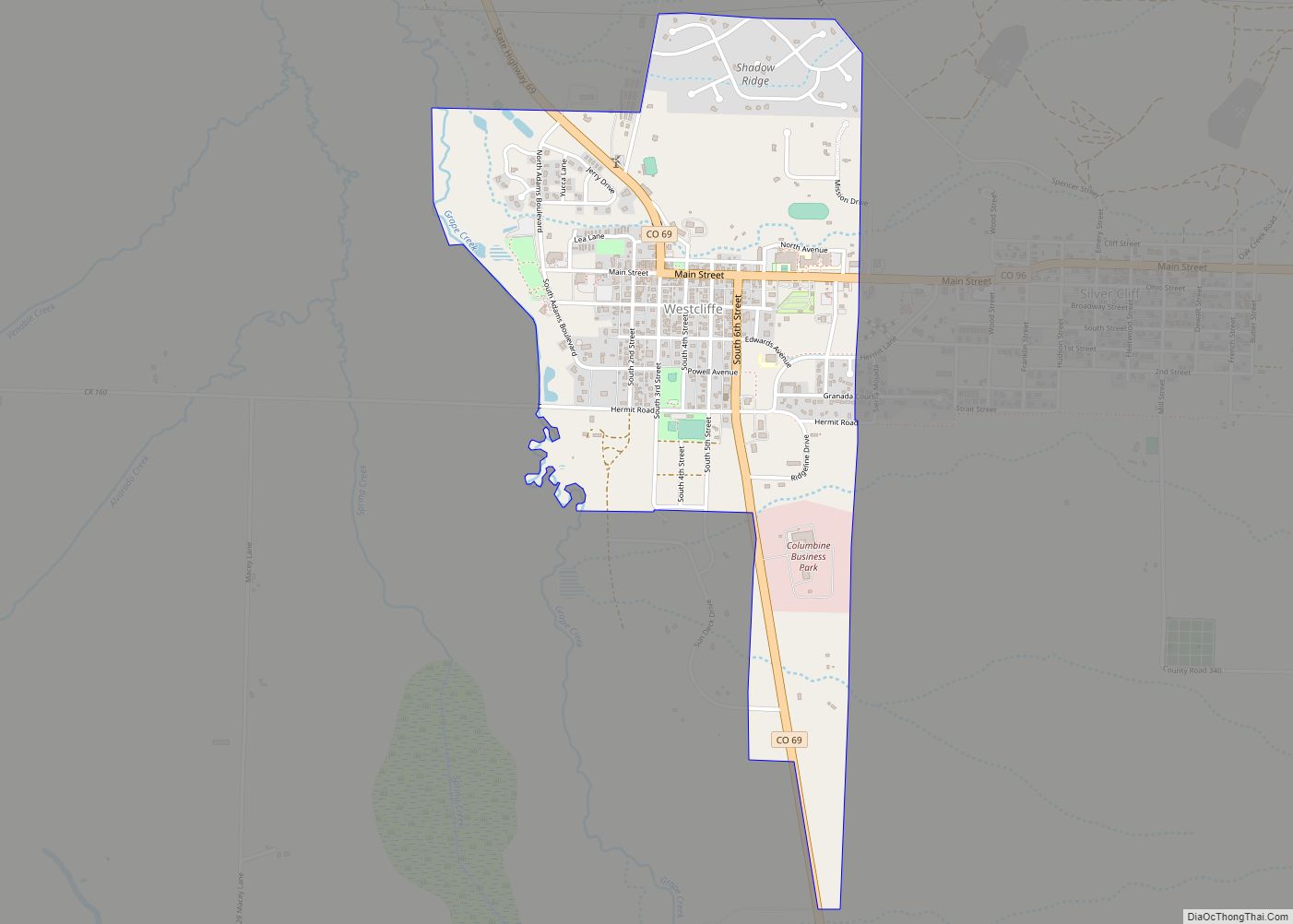 Map of Westcliffe town