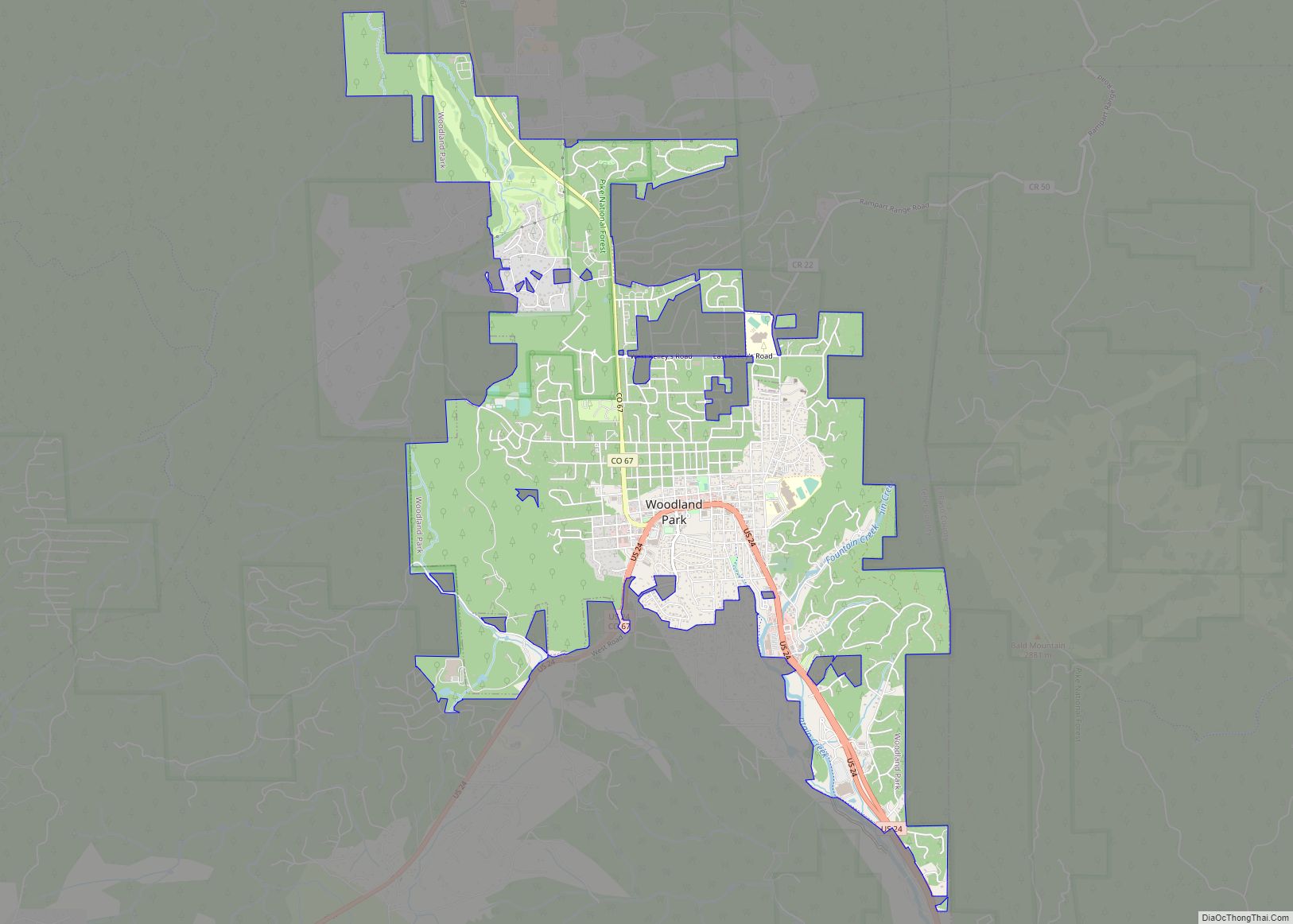 Map of Woodland Park city