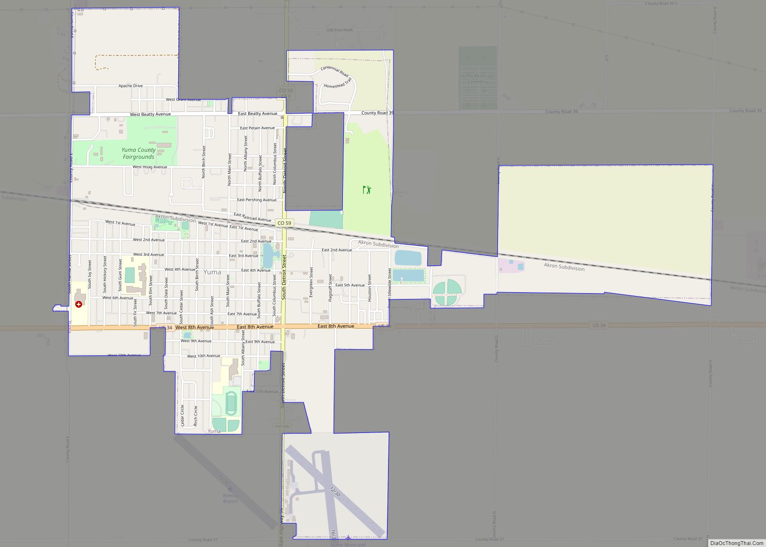 Map of Yuma city, Colorado