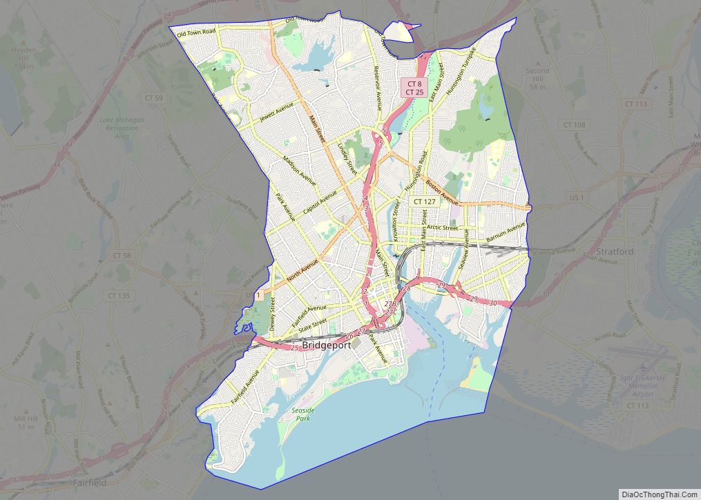 Map of Bridgeport city, Connecticut