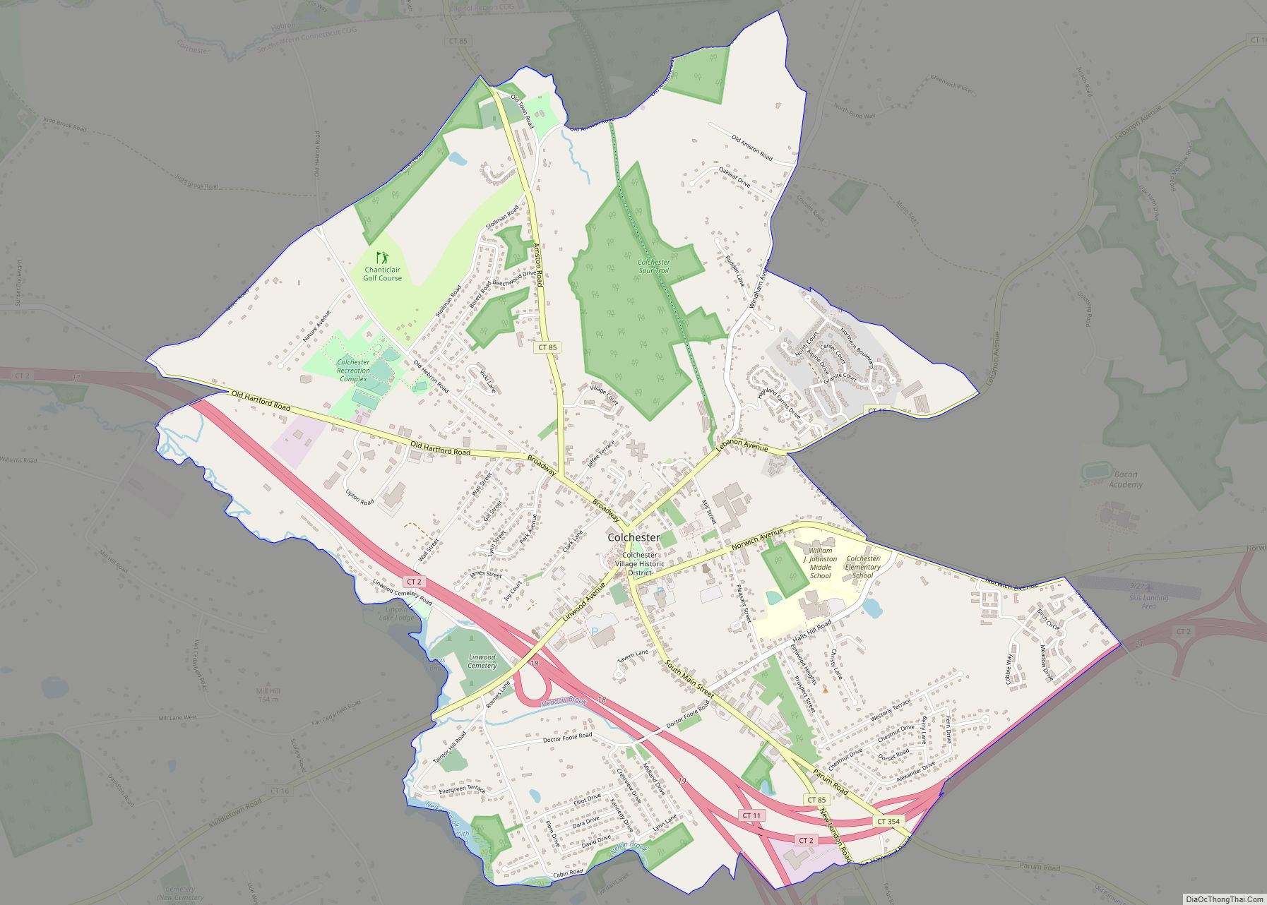 Map of Colchester CDP, Connecticut