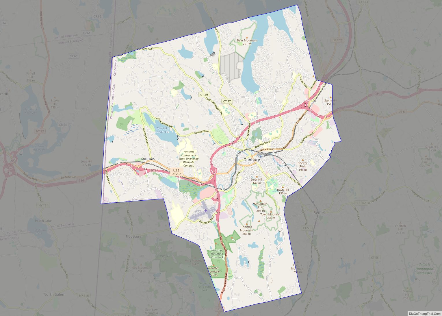 Map of Danbury city