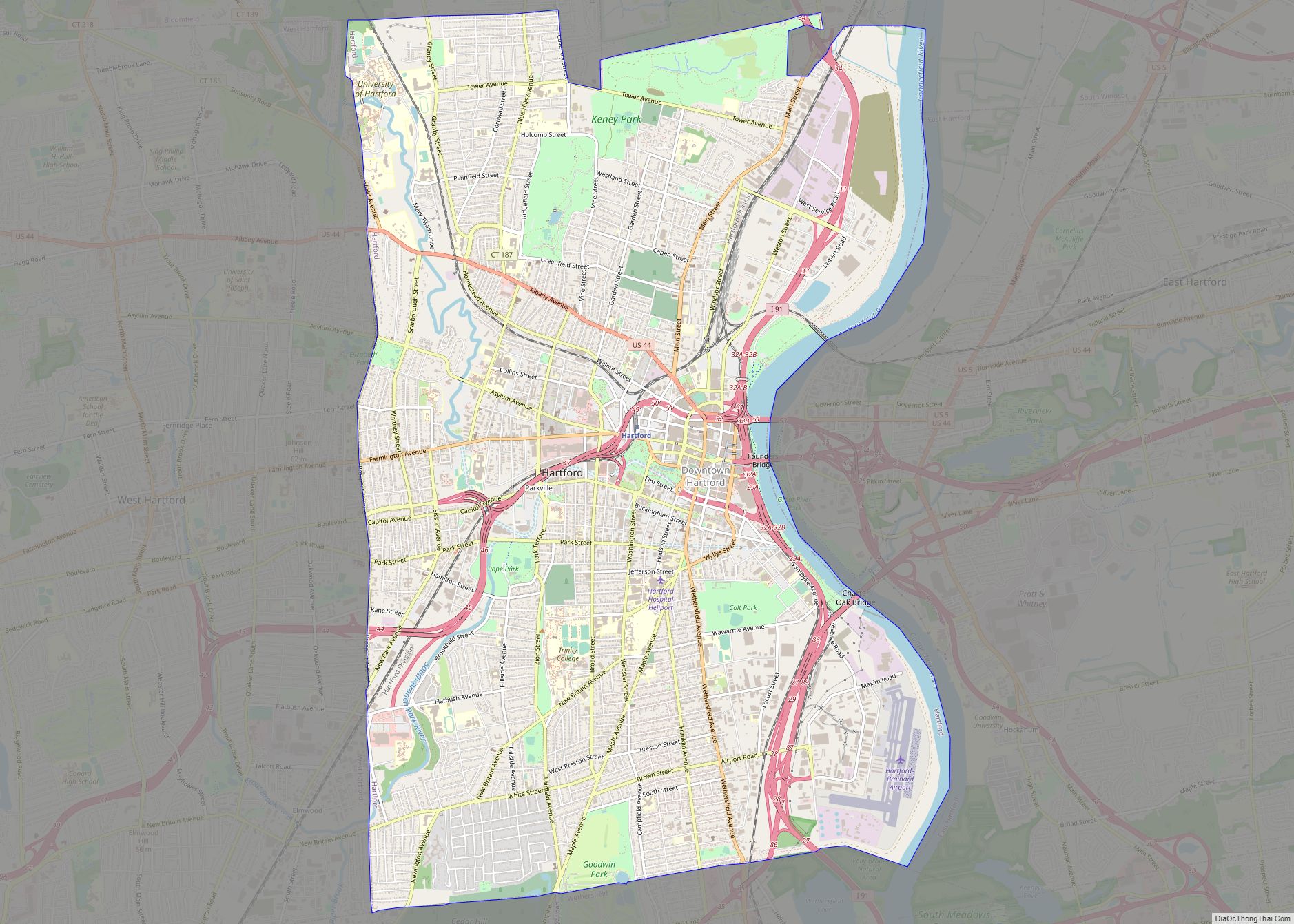 Map of Hartford city, Connecticut
